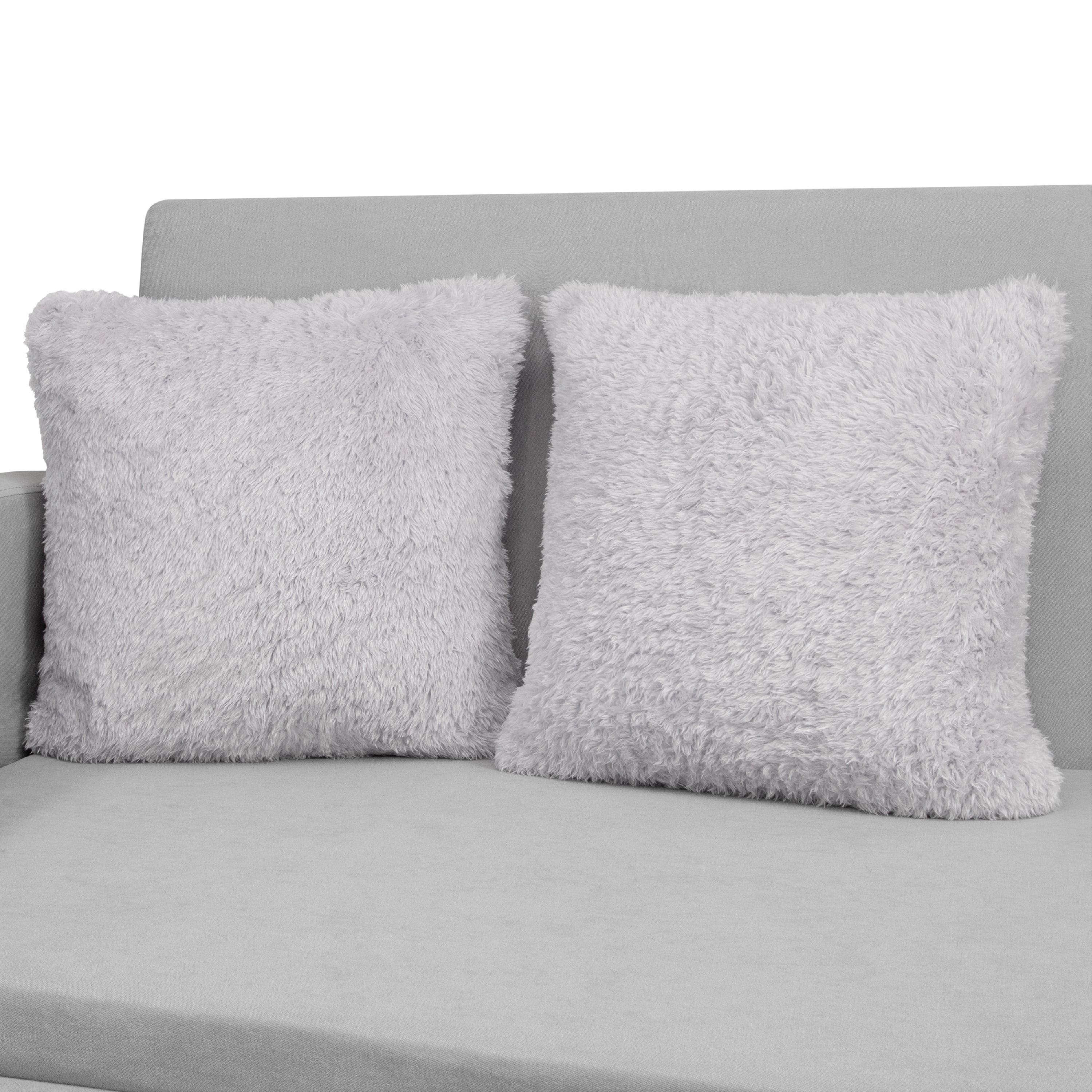 Light Gray Faux Fur 18" x 18" Euro Pillow Covers Set