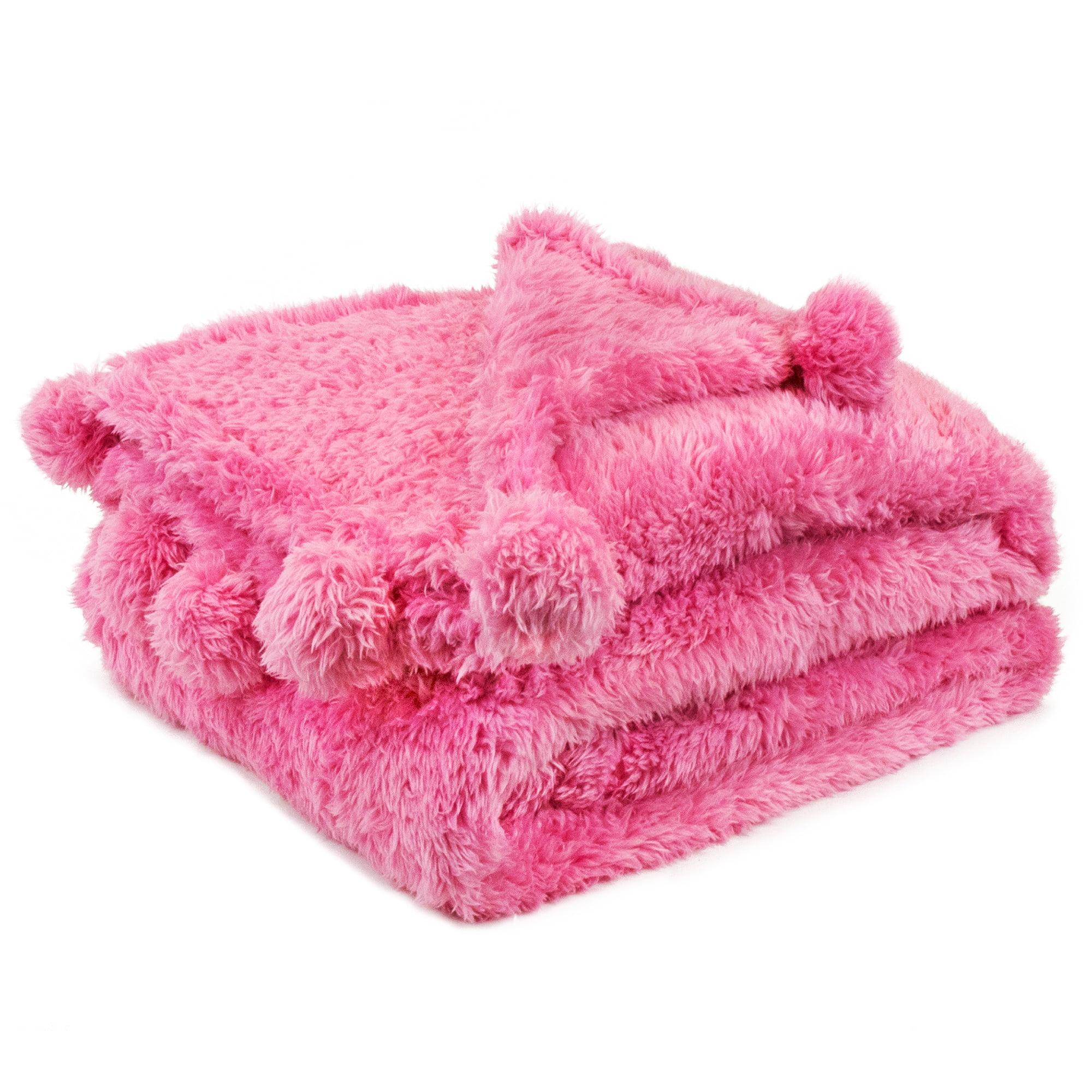 PAVILIA Fluffy Throw Blanket with Pompom, Lightweight Soft Plush Cozy Warm Pom Pom Fringe for Couch Sofa Bed