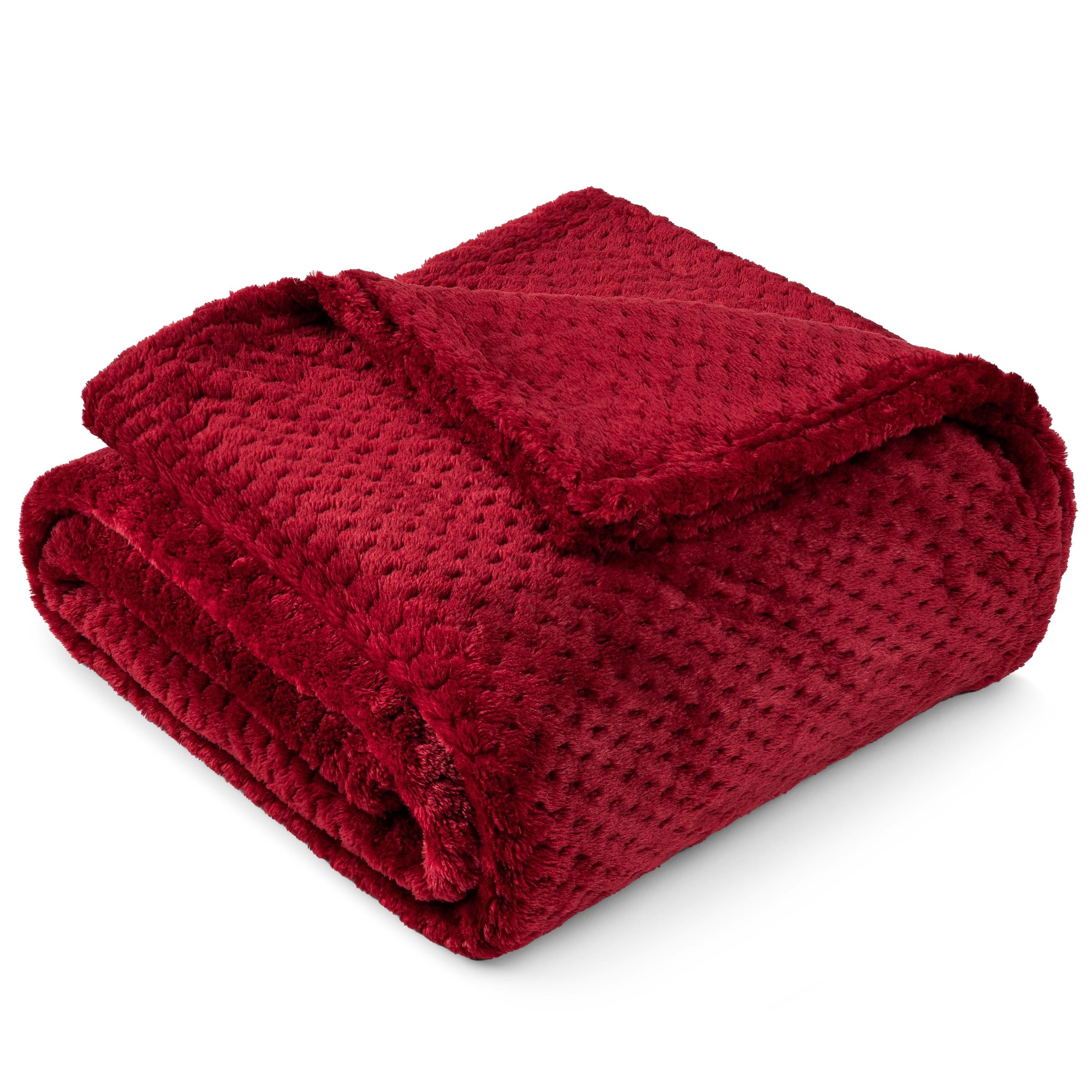 PAVILIA Soft Waffle Blanket Throw for Sofa Bed, Lightweight Plush Warm Blanket for Couch , Dark Red/Twin - 60x80