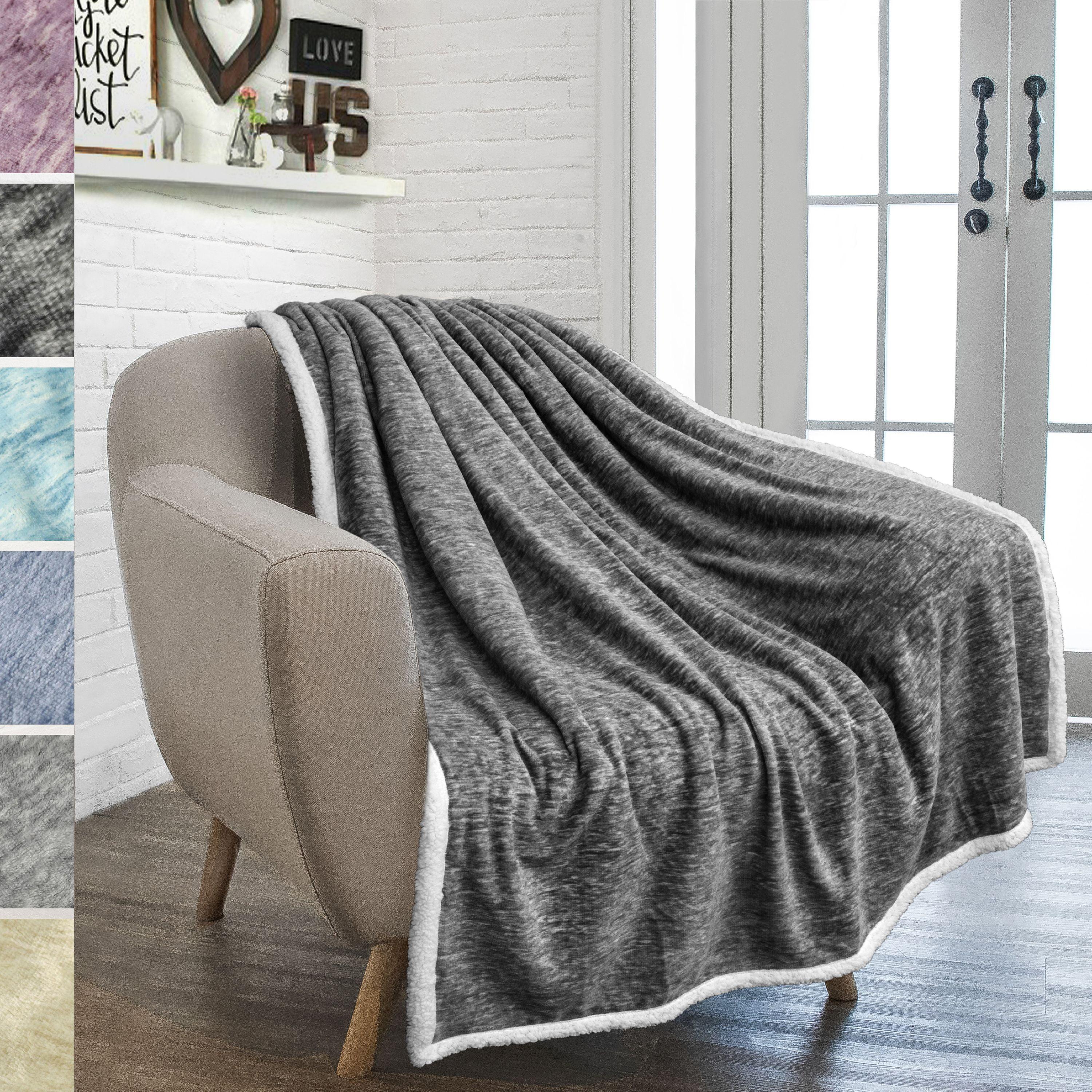 Charcoal Gray Reversible Sherpa Fleece Throw Blanket 50" x 60"