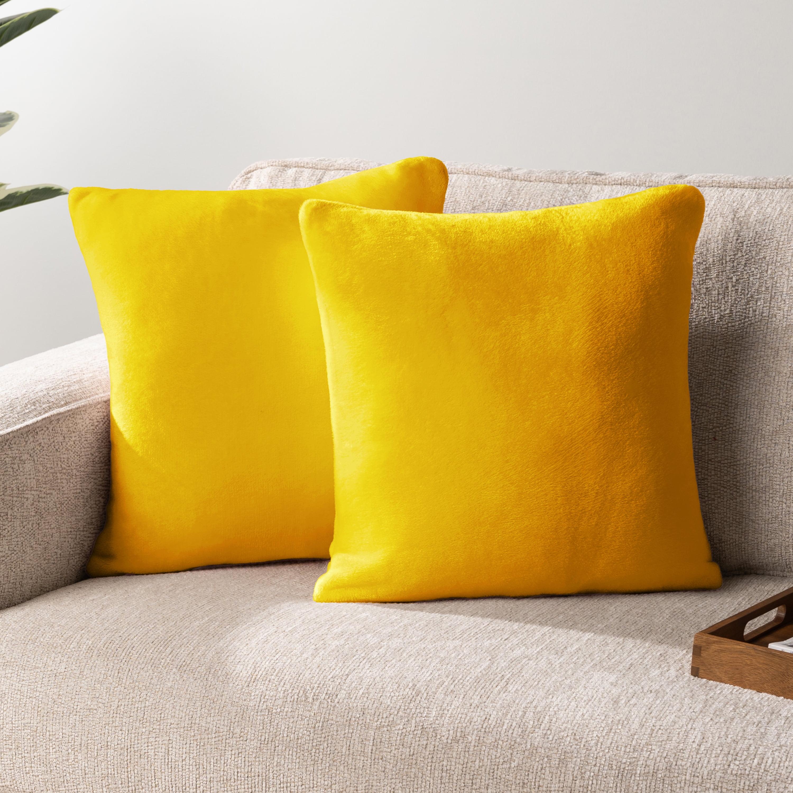 PAVILIA Set of 2 Throw Pillow Covers, Decorative Velvet Square Cushion Cases for Bed Sofa Couch Bedroom Living Room, Yellow/18 x 18