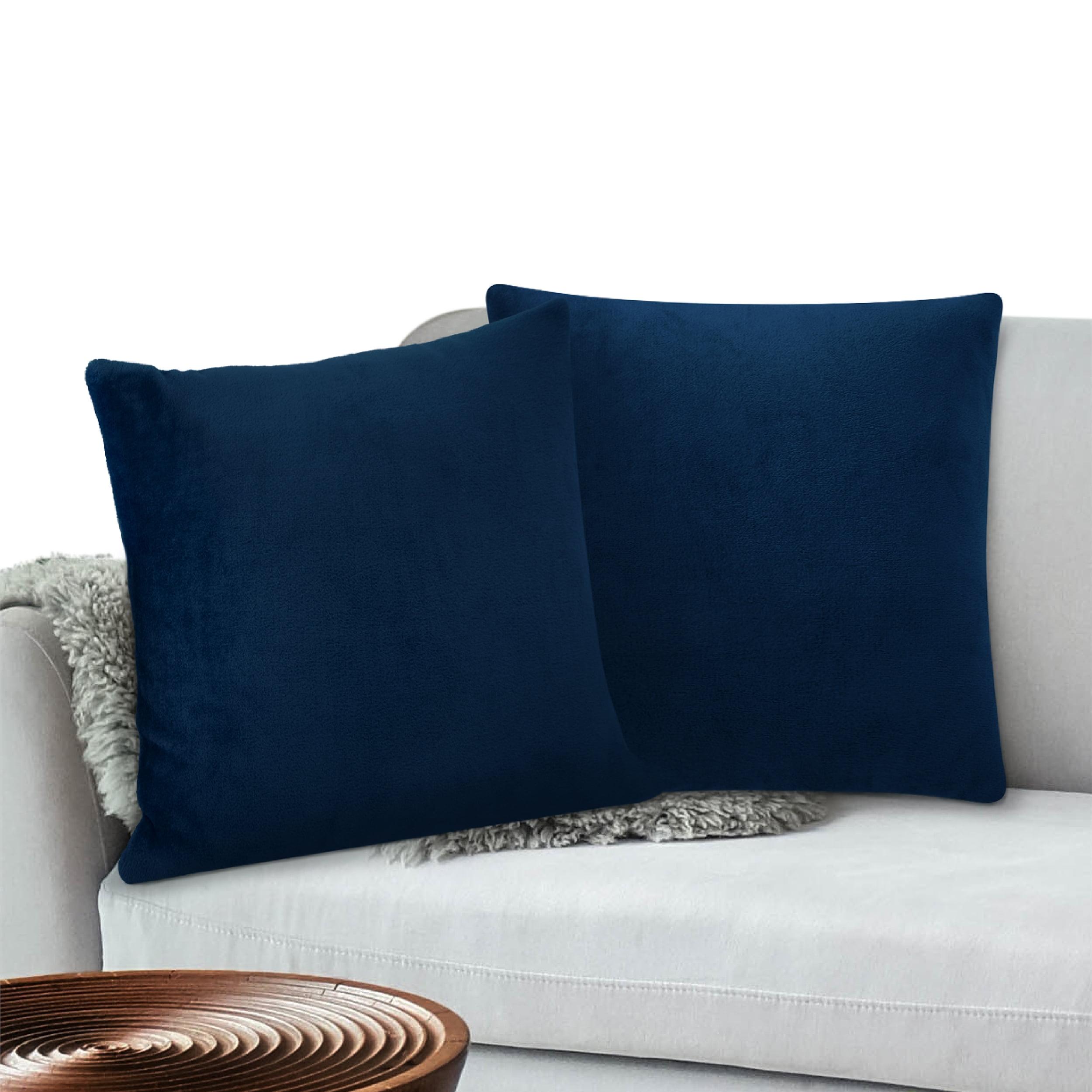 PAVILIA Set of 2 Throw Pillow Covers, Decorative Velvet Square Cushion Cases for Bed Sofa Couch Bedroom Living Room, Navy Blue/20 x 20