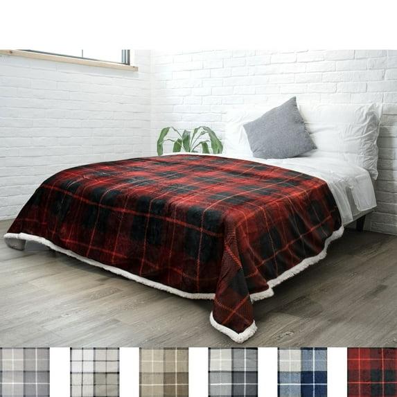 PAVILIA Fleece Plush Microfiber Throw Blanket for Couch, Sofa and Bed, Reversible, Plaid Red/Twin - 60x80