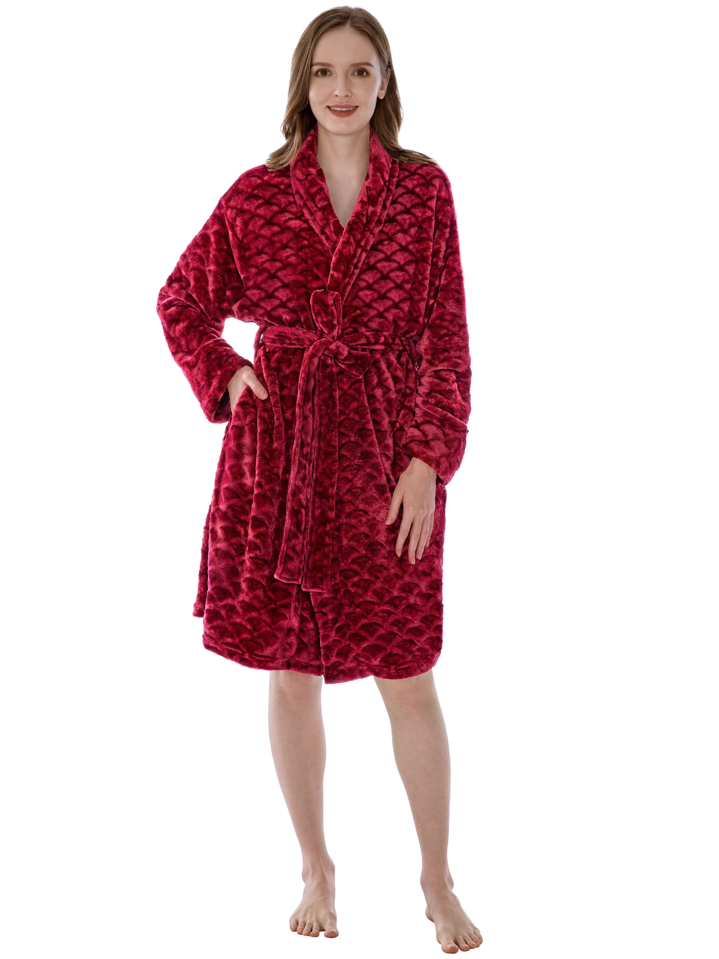PAVILIA Short Robes for Women, Plush Soft Bathrobe Womens Lightweight, Fluffy Fuzzy Robe Knee Length, Shower Spa (Dark Red, Large-X-Large)