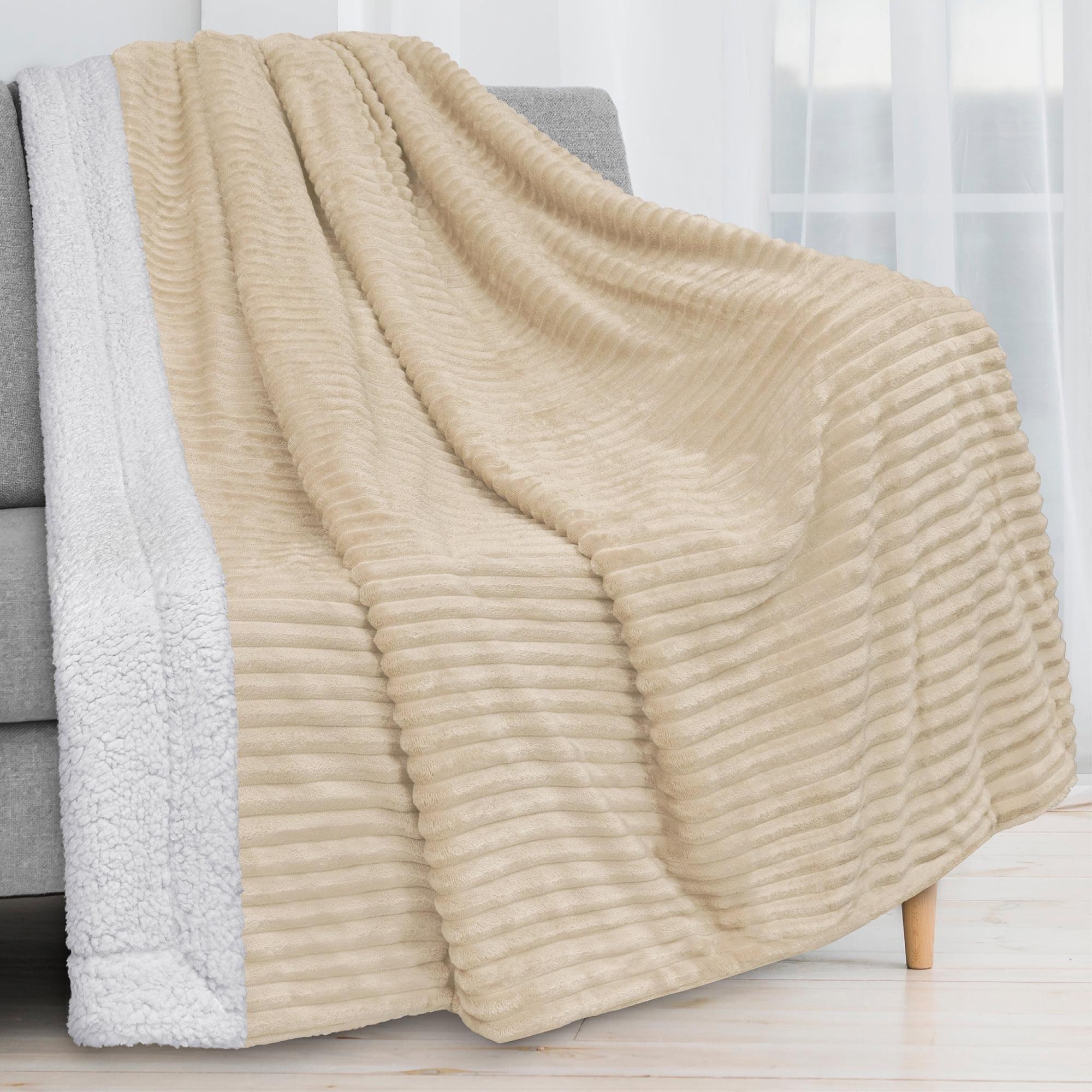 PAVILIA Soft Thick Fleece Flannel Ribbed Striped Throw Blanket, Luxury Fuzzy Plush Warm Cozy for Sofa Couch Bed