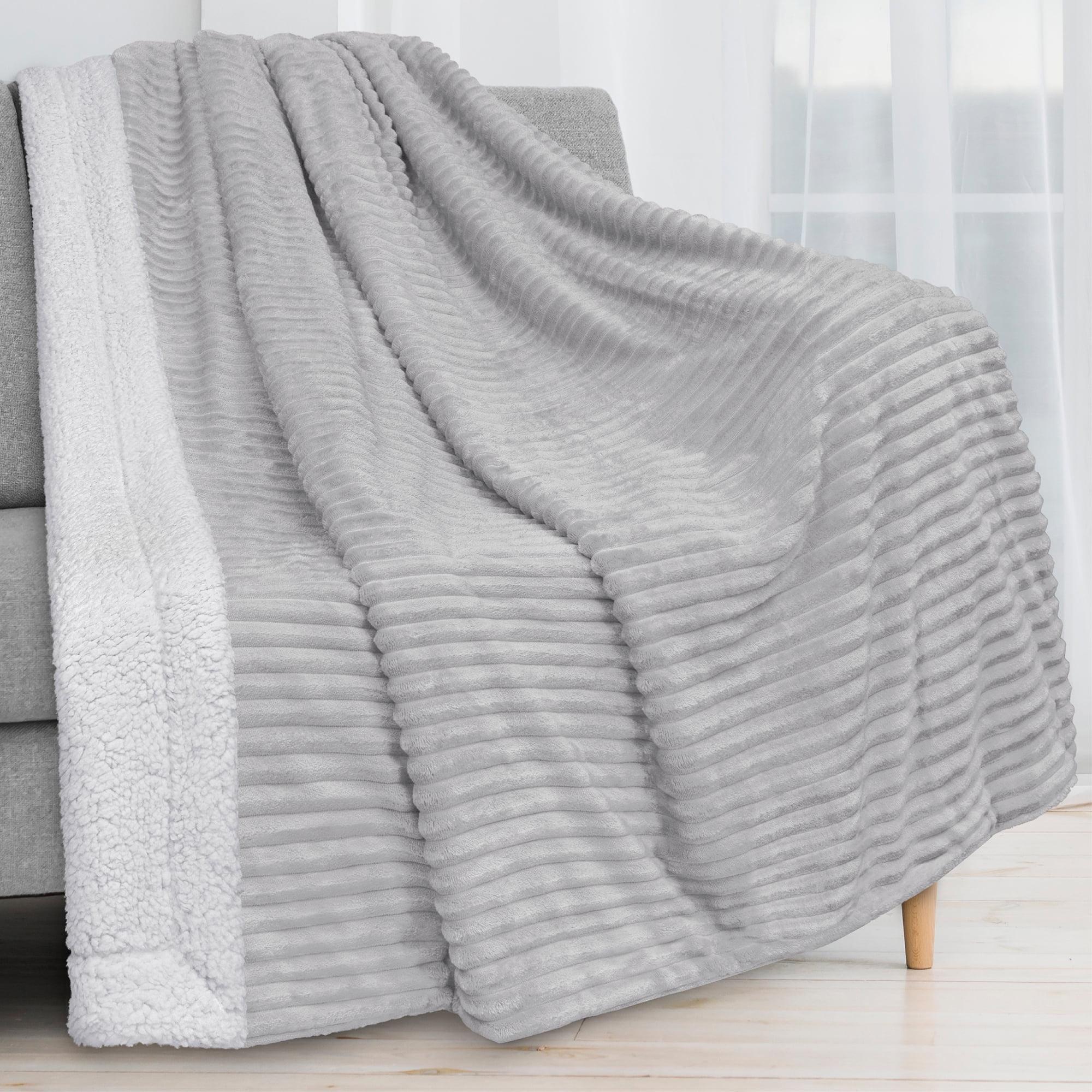 PAVILIA Soft Thick Fleece Flannel Ribbed Striped Throw Blanket, Luxury Fuzzy Plush Warm Cozy for Sofa Couch Bed