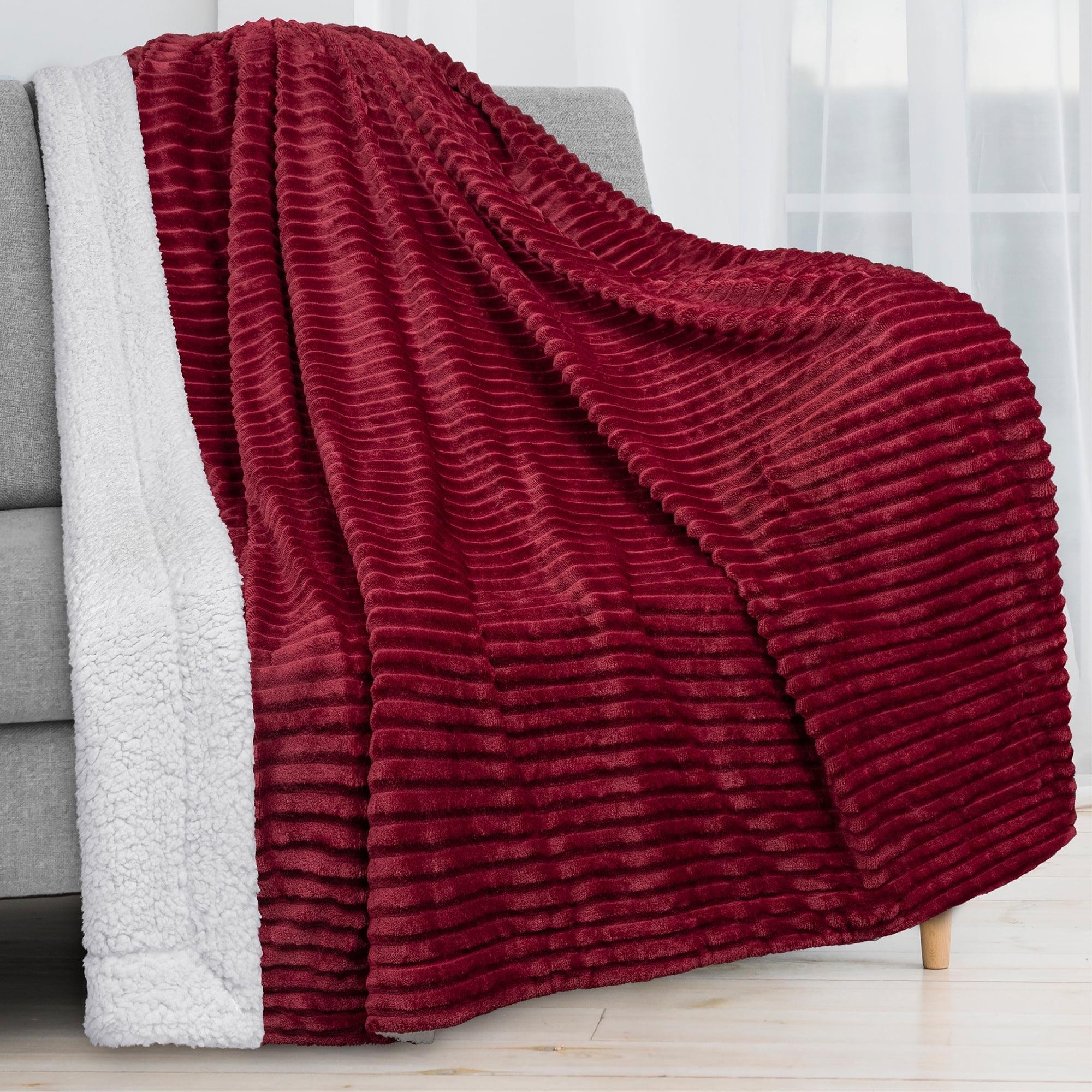 Wine Red Reversible Sherpa Fleece Throw Blanket