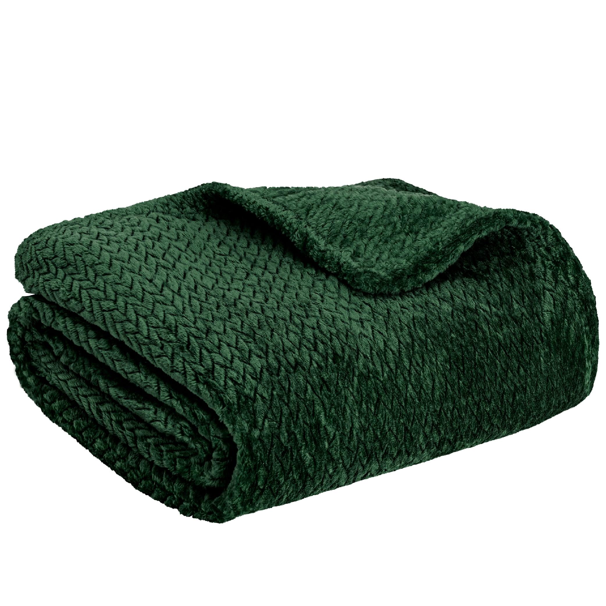 Emerald Green Twin Fleece Throw Blanket with Chevron Design