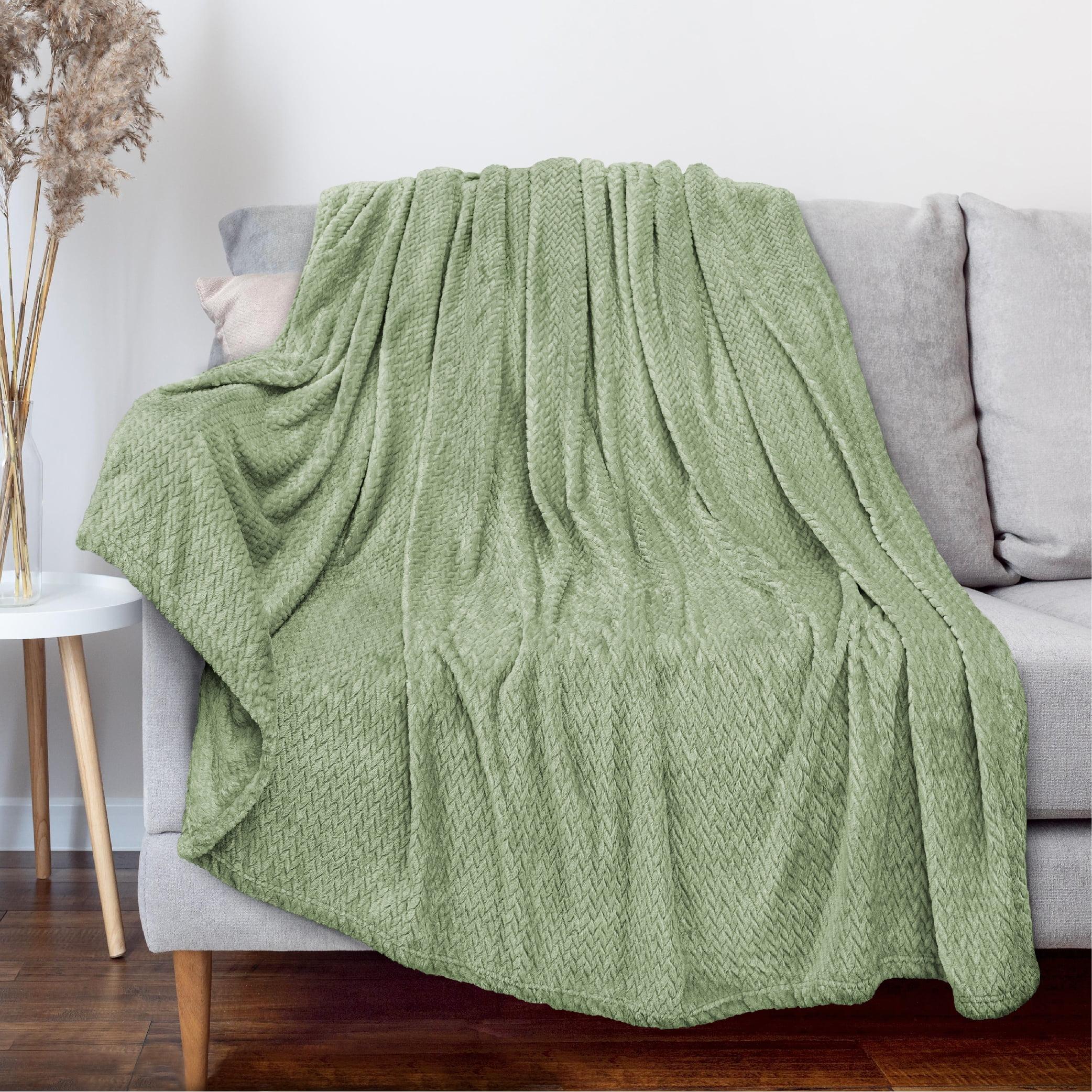 Sage Green Microfiber Fleece Throw Blanket for Couch