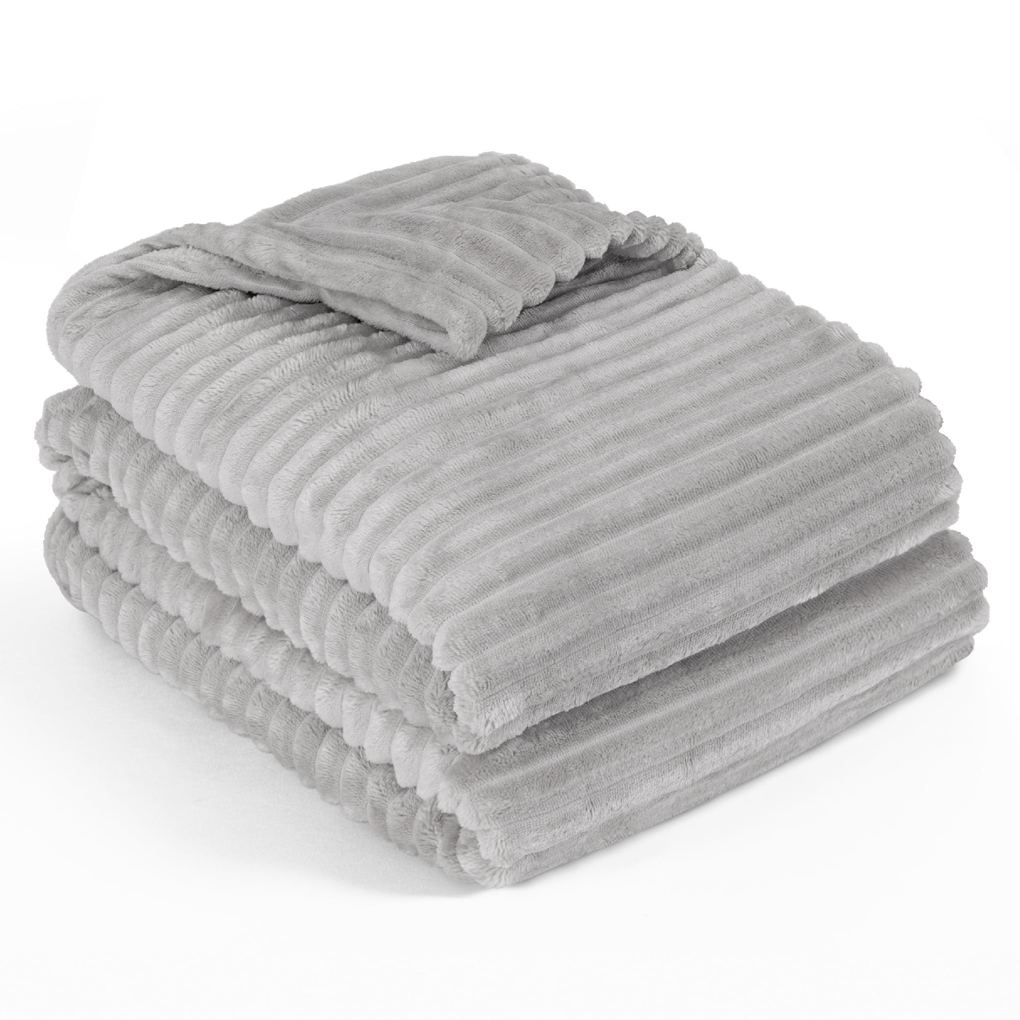 Light Grey Queen Size Fleece Reversible Throw Blanket