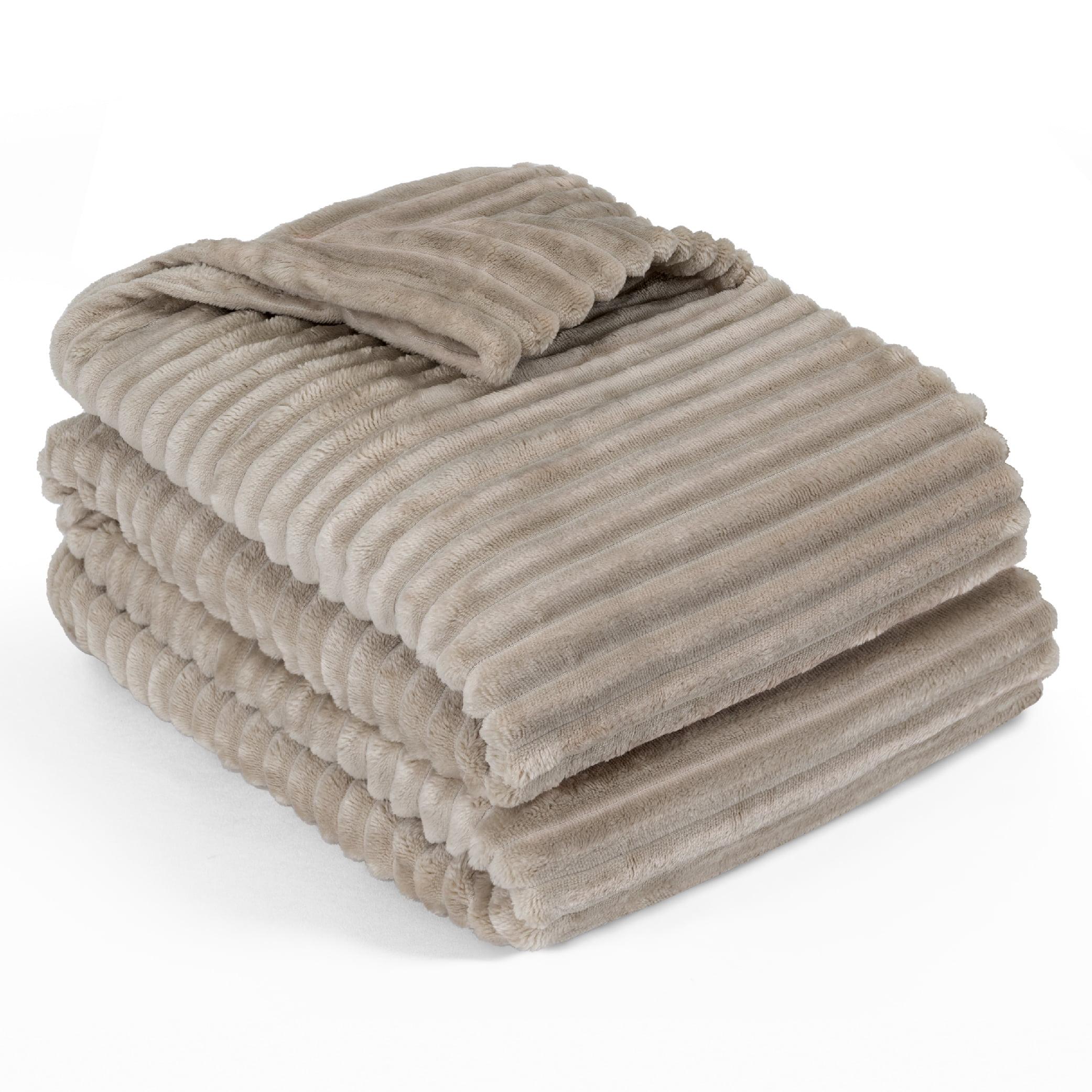 Taupe Queen Reversible Fleece Flannel Throw Blanket