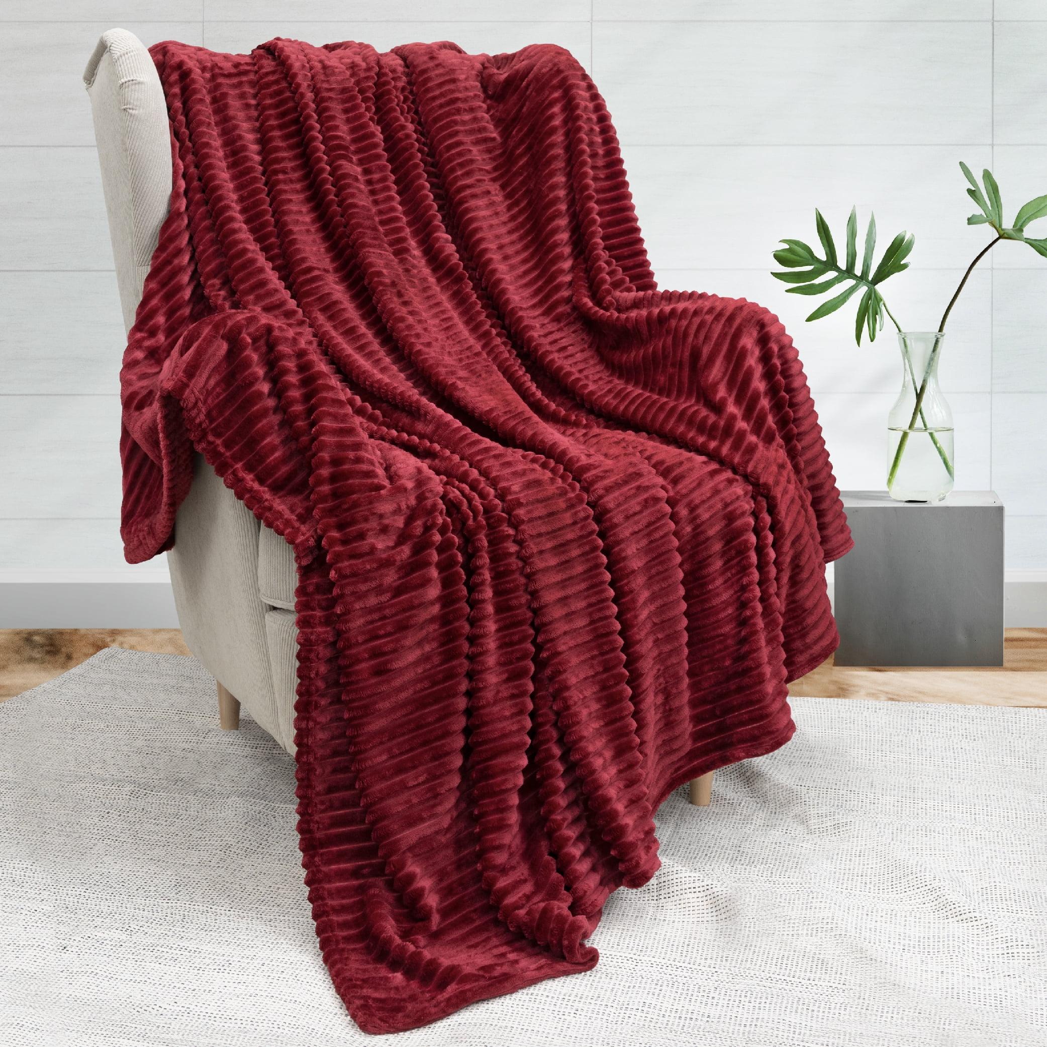 Wine Red Ribbed Fleece Throw Blanket 50x60 Inches