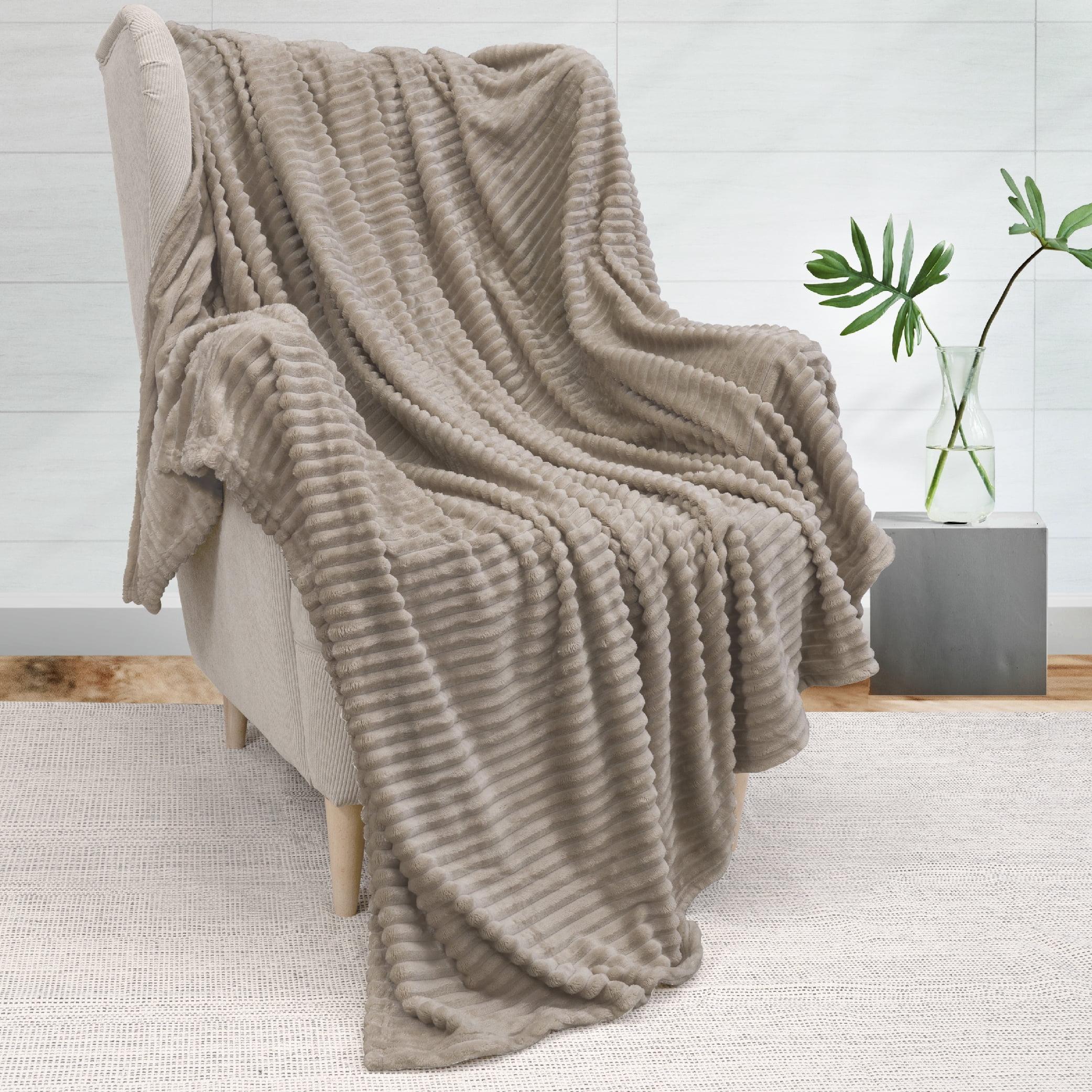 Taupe Ribbed Fleece Reversible Throw Blanket, 50 x 60 Inches