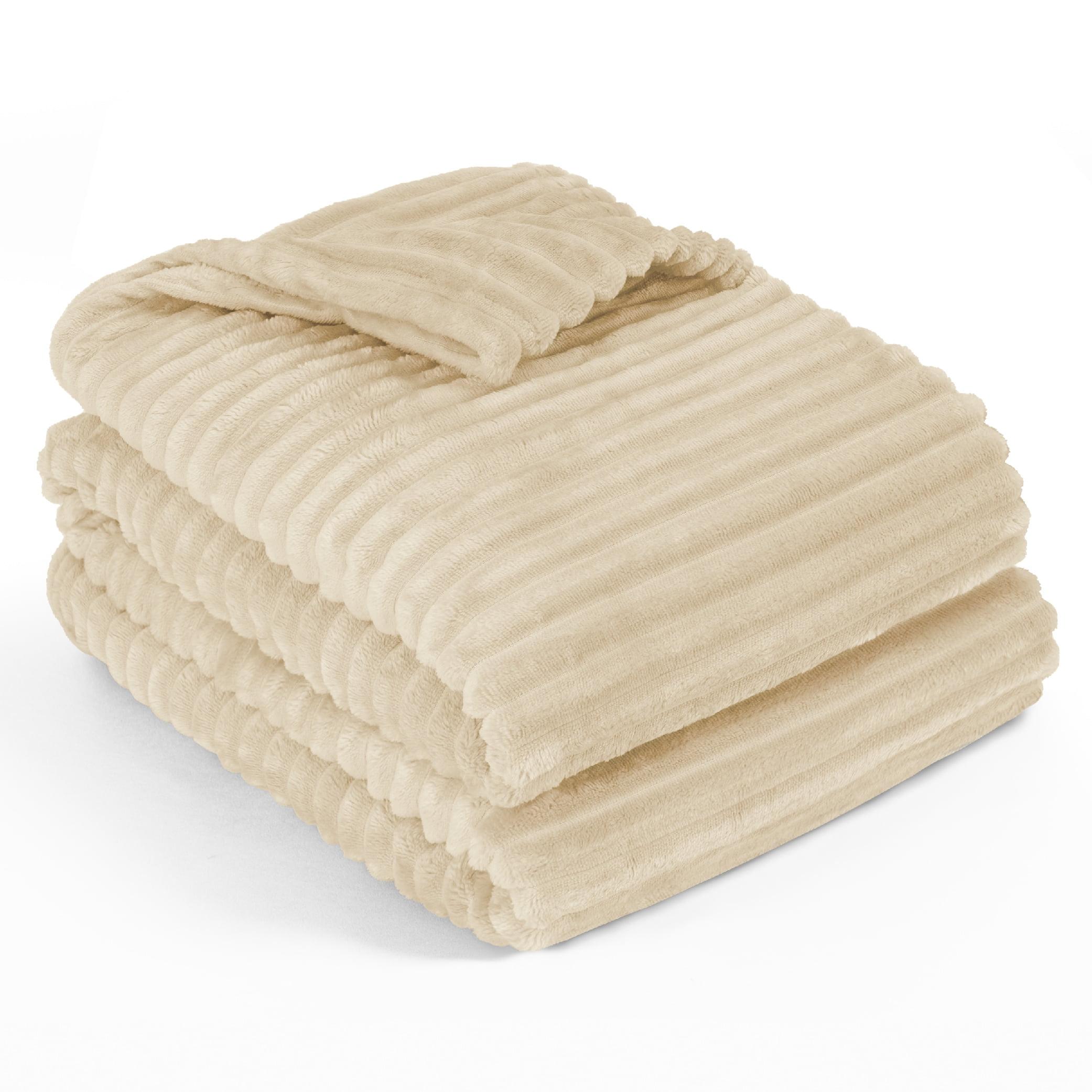 Cream Beige Twin Reversible Fleece Throw Blanket