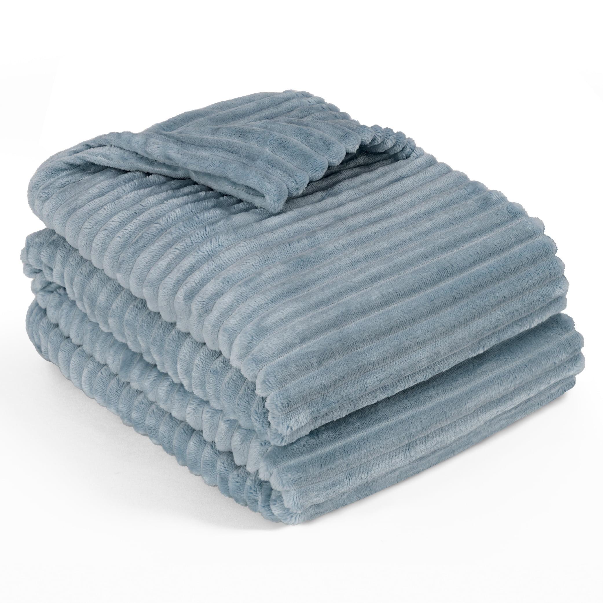 PAVILIA Super Soft Fleece Flannel Ribbed Striped Throw Blanket, Luxury Fuzzy Plush Warm Cozy for Sofa Couch Bed