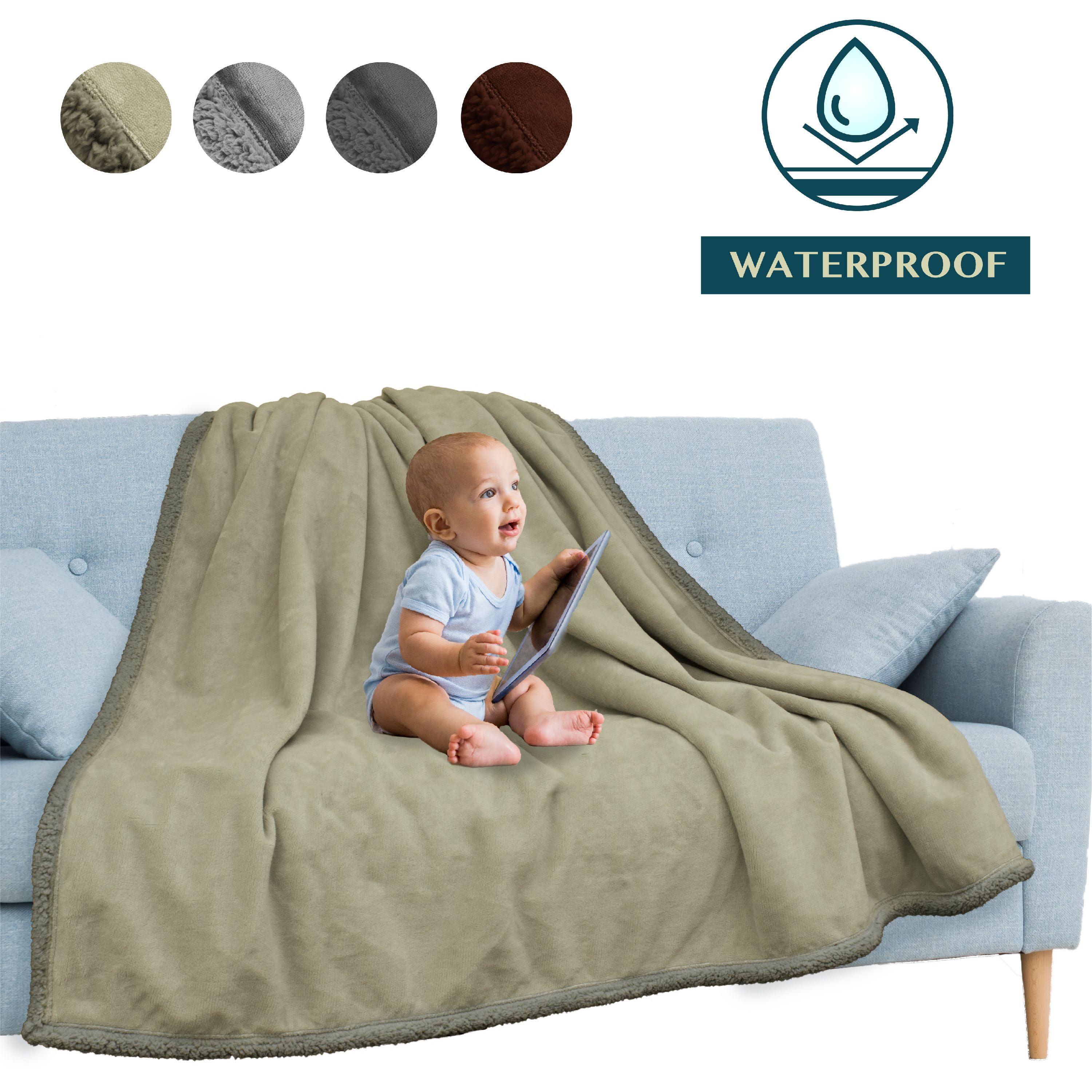 PAVILIA Waterproof Blanket Throw for Bed Sofa Couch, Leakproof Faux Shearling Fleece Protector, Plush Soft Warm Fuzzy