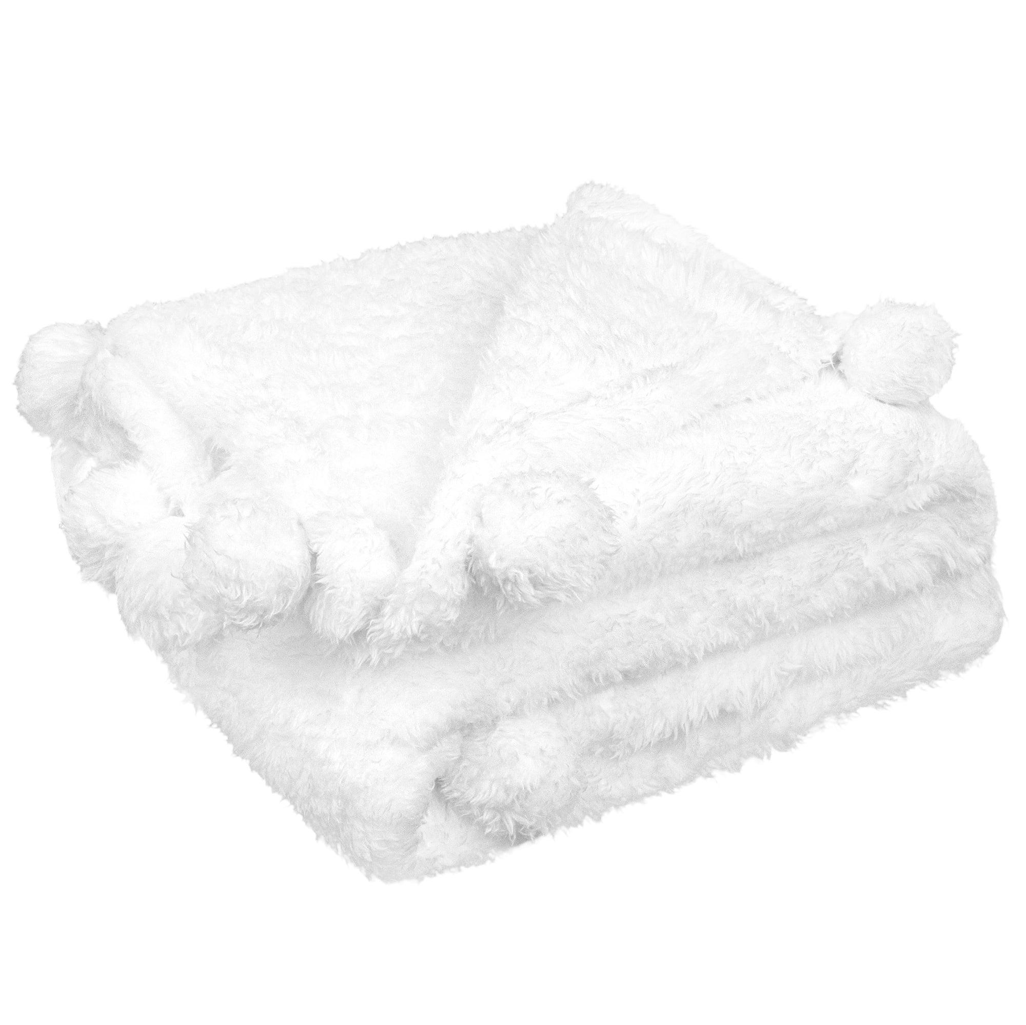 PAVILIA Fluffy Throw Blanket with Pompom, Lightweight Soft Plush Cozy Warm Pom Pom Fringe for Couch Sofa Bed