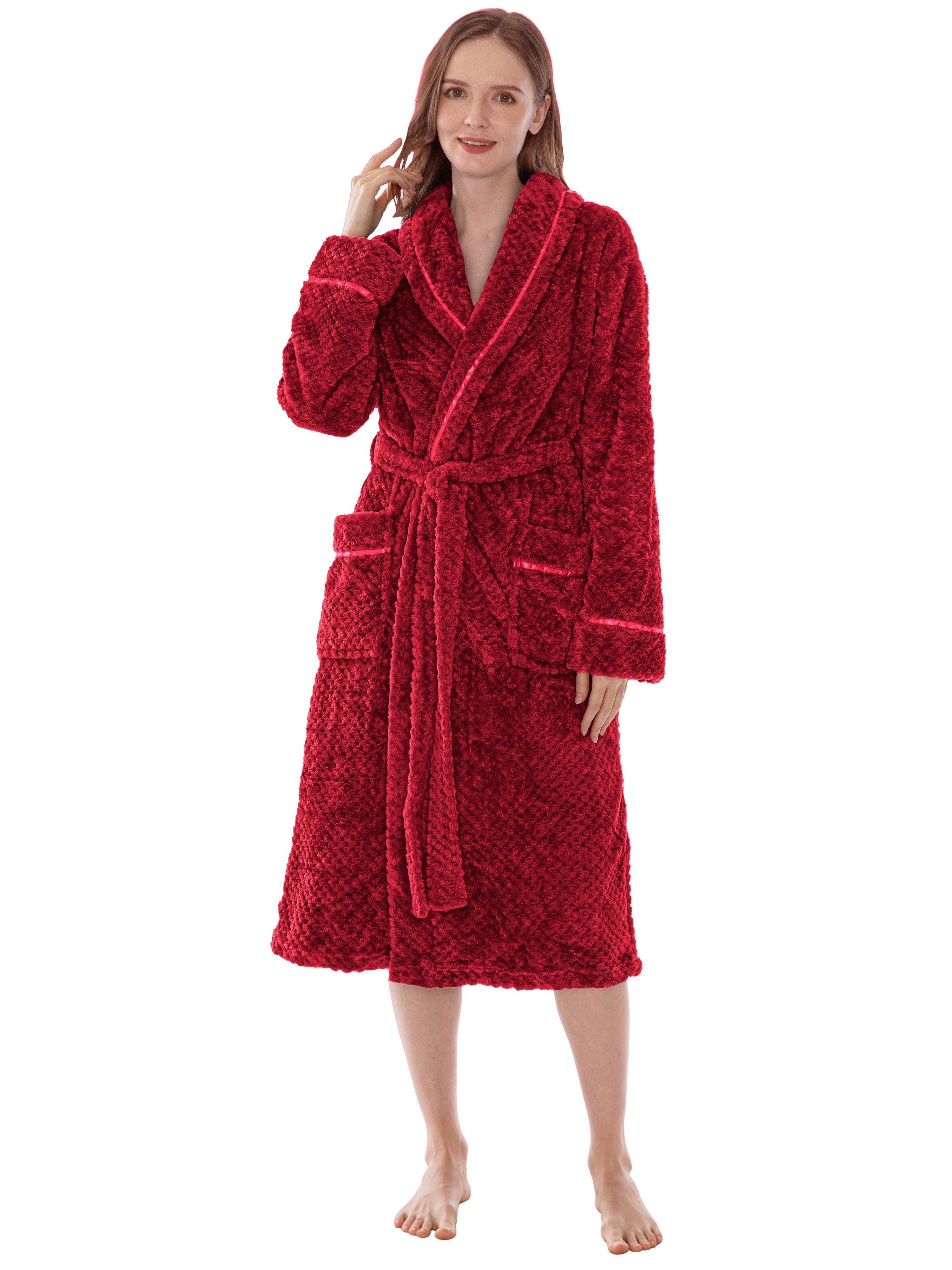 PAVILIA Women Plush Fleece Robe, Soft Textured Bathrobe, Lady Cozy Spa Long Robes, Fuzzy Satin Waffle Trim