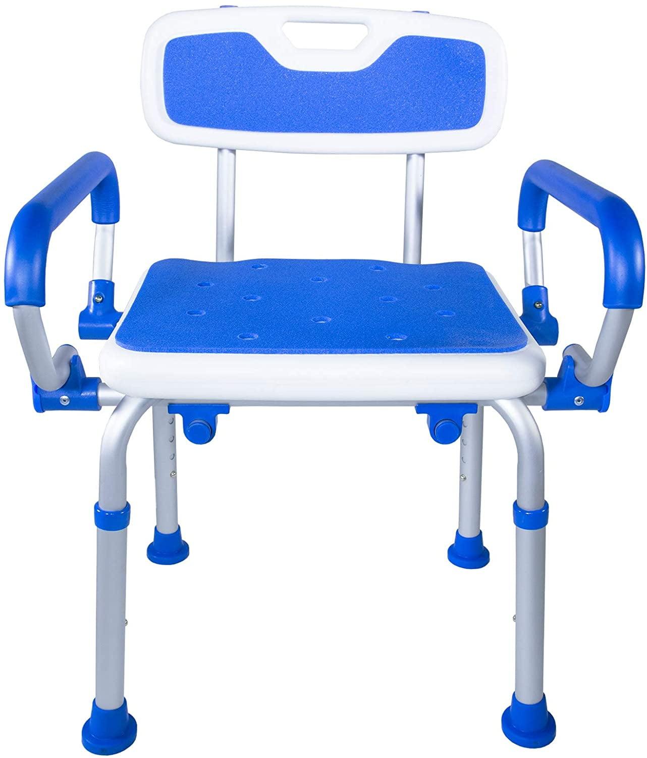 Adjustable Blue and White Shower Safety Chair with Backrest