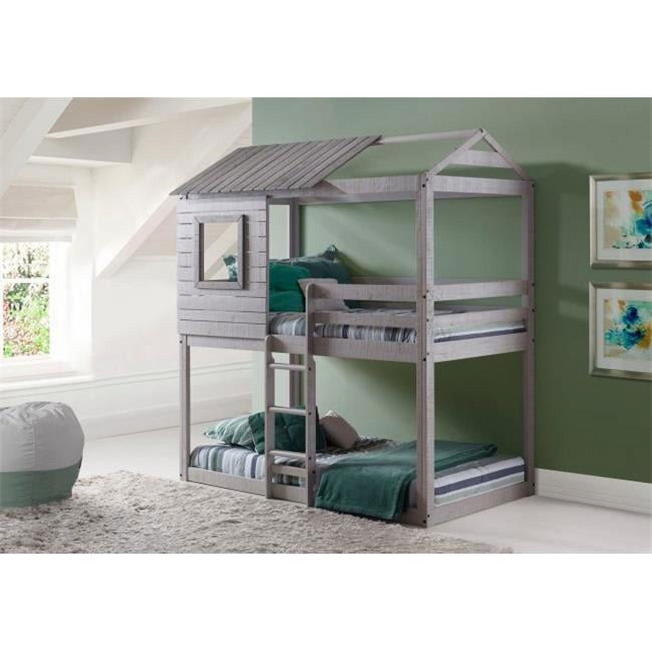 Donco Kids Deer Blind Twin Over Twin Rustic Grey House Bunkbed