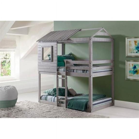 Donco Kids Deer Blind Twin Over Twin Rustic Grey House Bunkbed