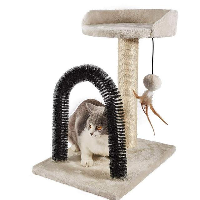 PEEKAB Cat Scratching Post with Tower Tree and Arch Self Groomer Massager Brush Kitty Ball Toys for Kittens and Small Cats C80
