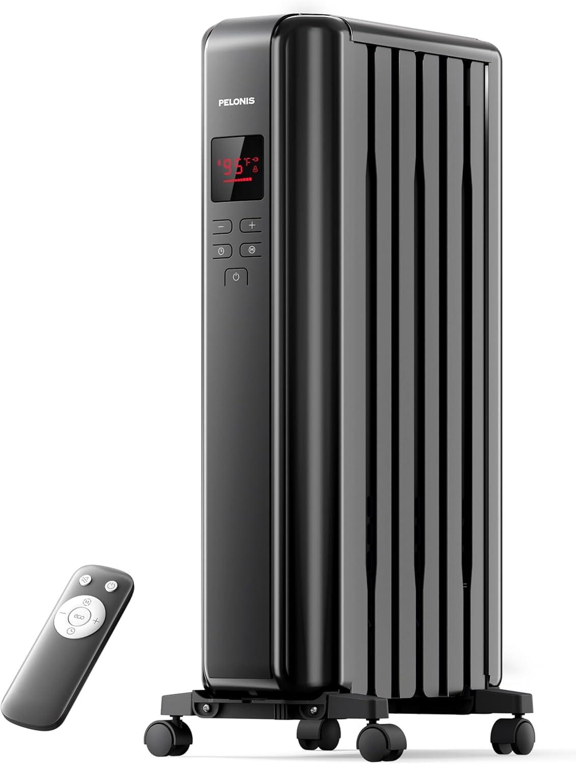 PELONIS PSHO06MR6ASB 1500W Oil Filled Radiator Heater, Remote, ECO, Quiet, Safe for Large Rooms