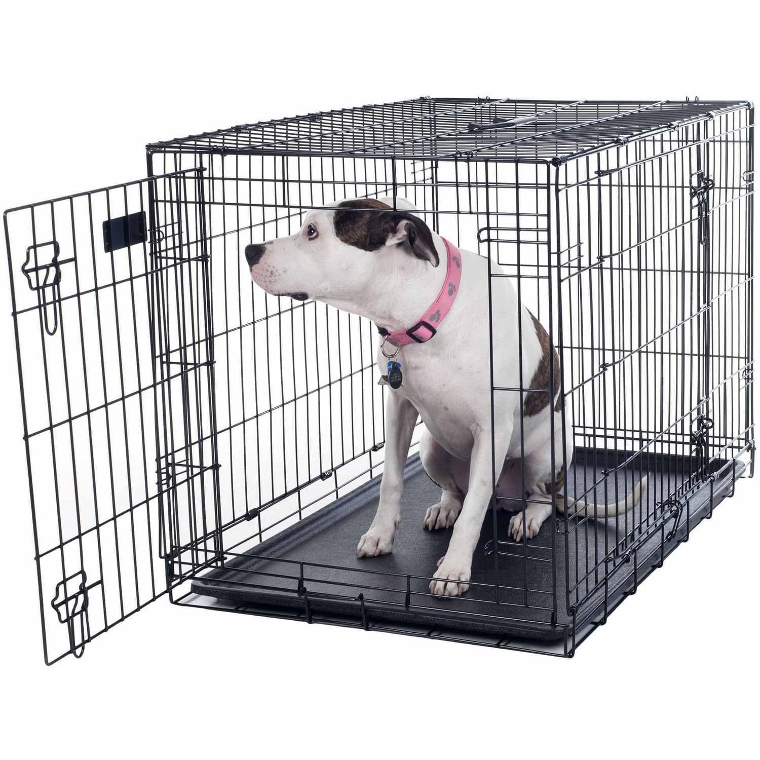 Pet Adobe Large 2-Door Foldable Metal Dog Crate - Pet Cage with Divider Panel - 36" x 23"