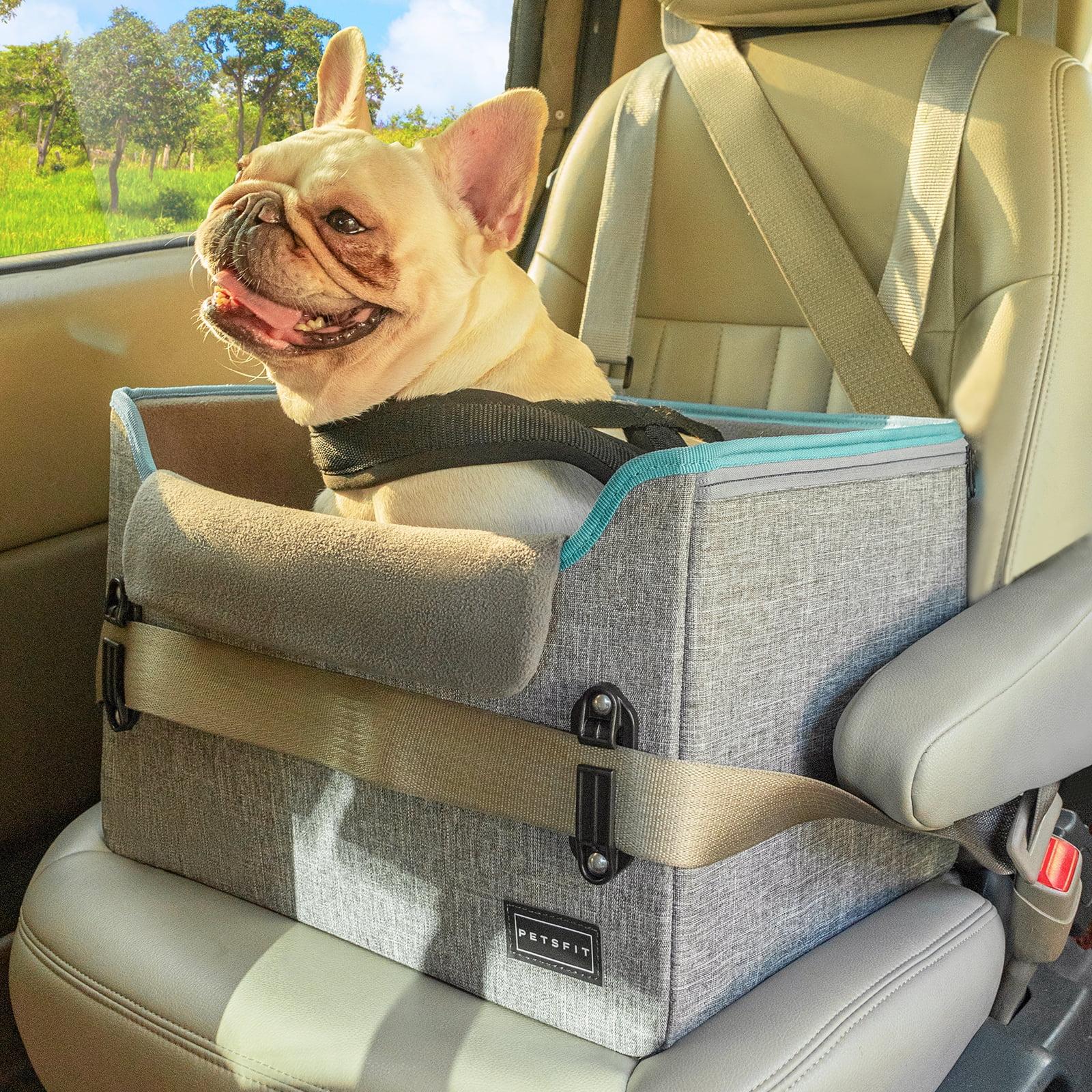 Gray Adjustable Dog Car Seat with Clip-On Leash