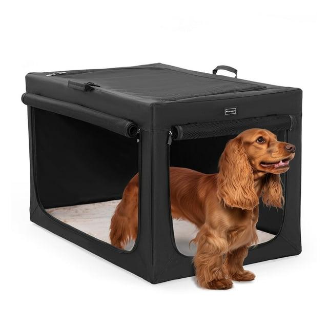 PETSFIT 30in Portable Dog Crate,Comfy Inside with Thicken Mat, Collapsible Crate for Home and Travel,Black