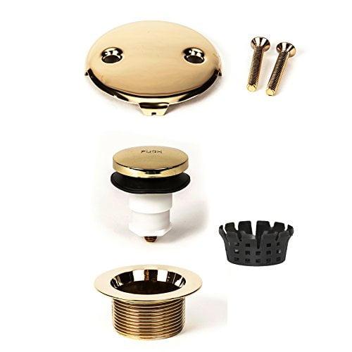 Polished Brass Toe Touch Bathtub Drain Kit with Hair Catcher