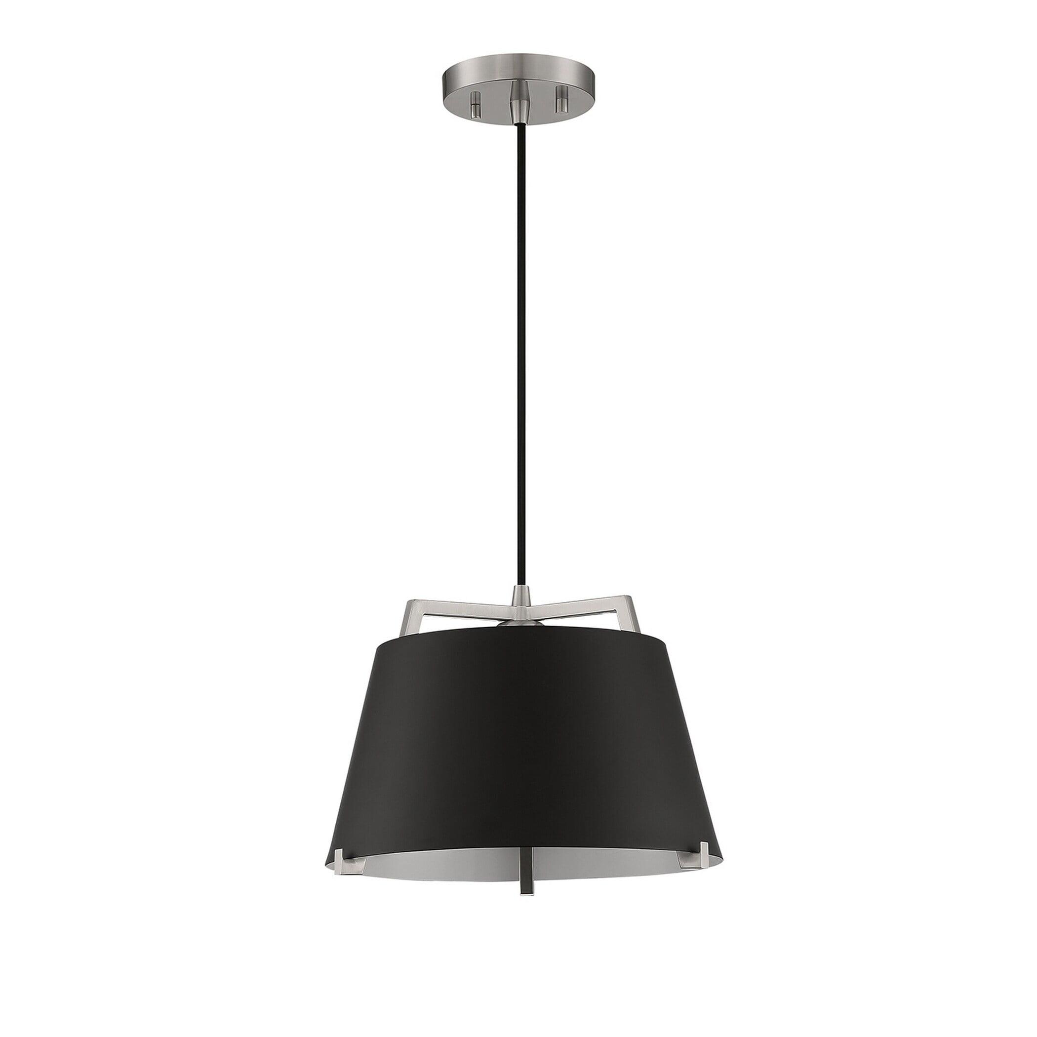 Elevated Elegance 12" Drum Pendant in Black & Satin Nickel