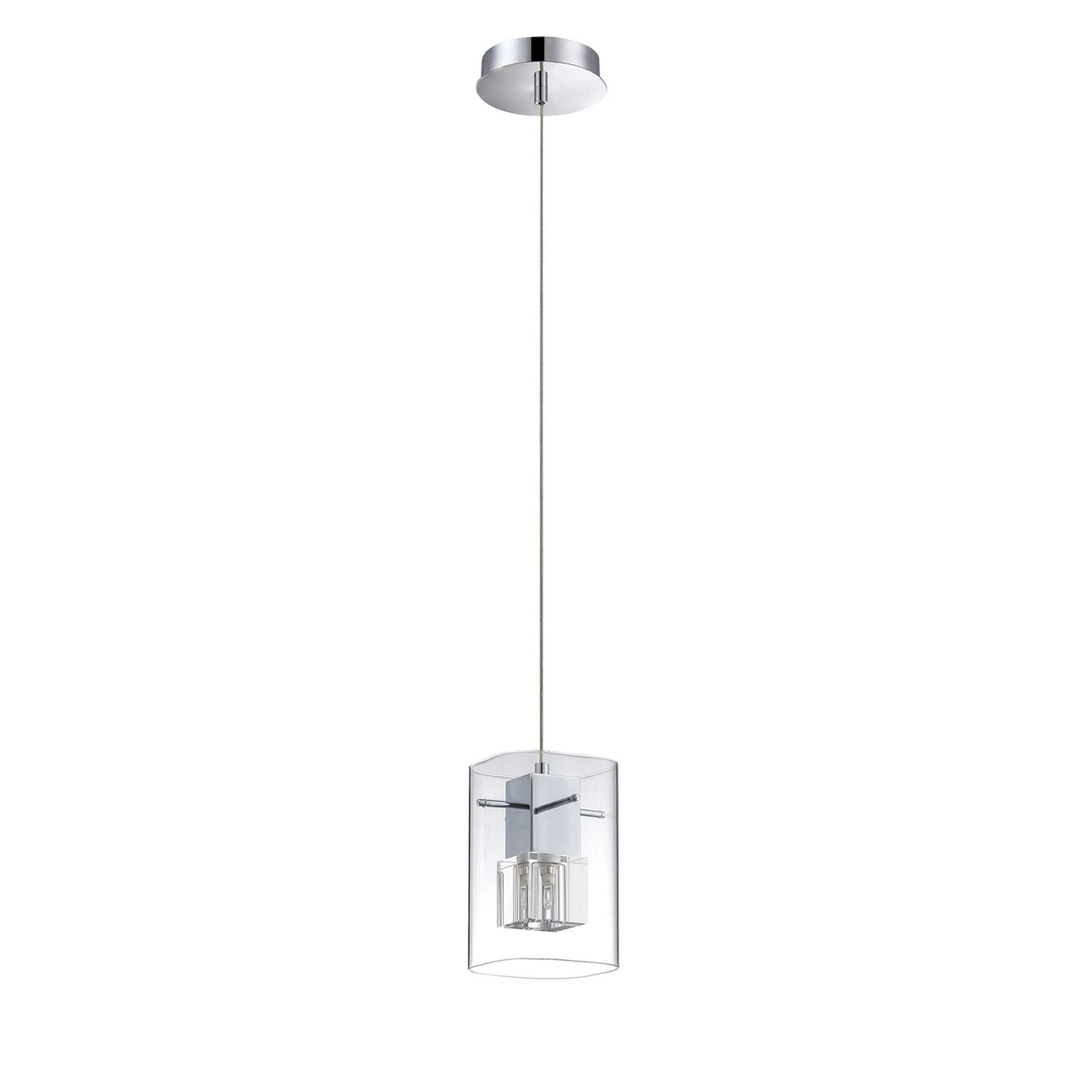 Metro Mini Chrome LED Pendant with Clear Glass and Crystal Cube