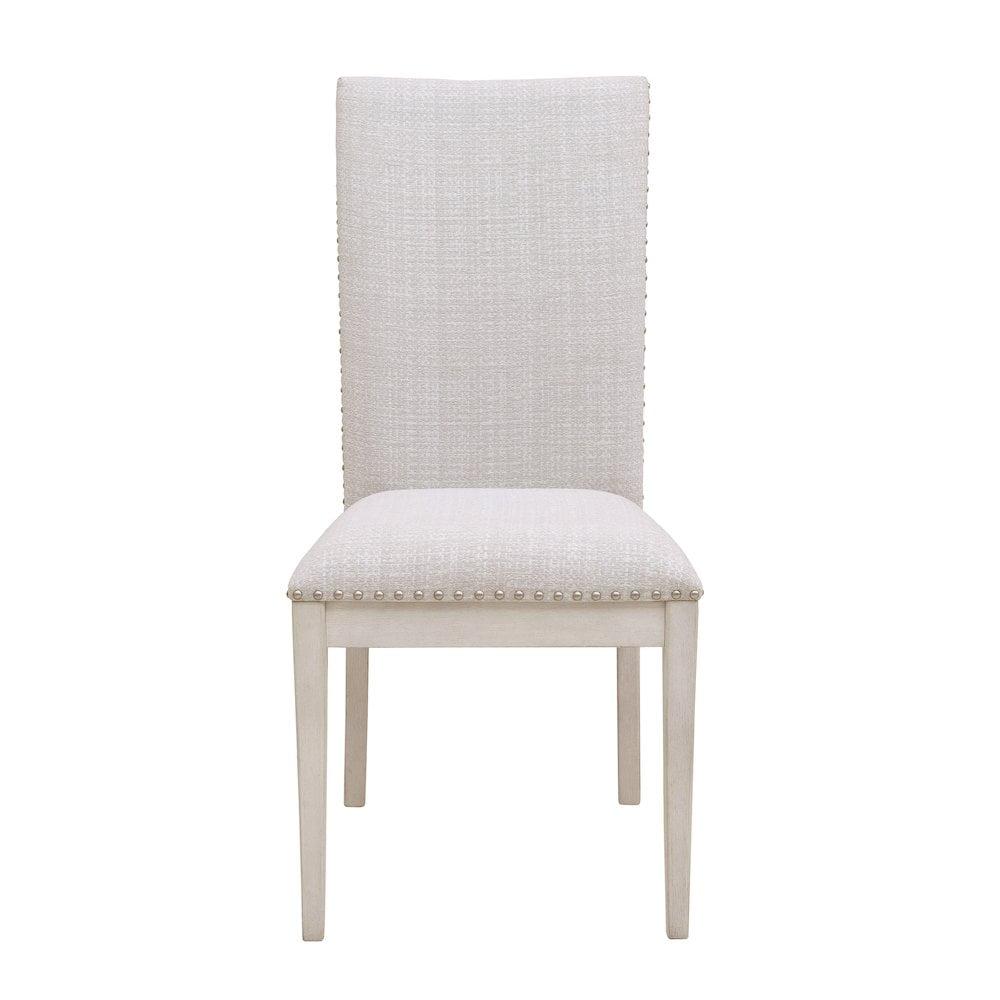 White Upholstered Side Chair with Nailhead Trim