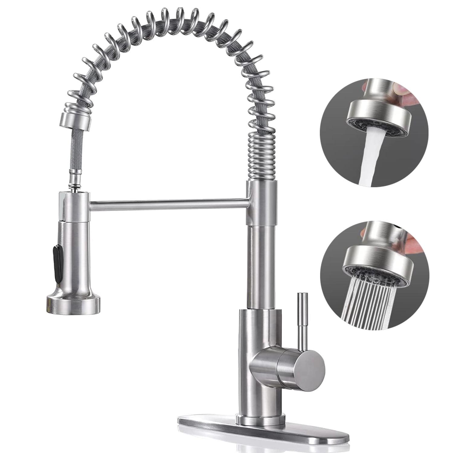 Brushed Nickel Pull-Down Kitchen Faucet with Deck Plate