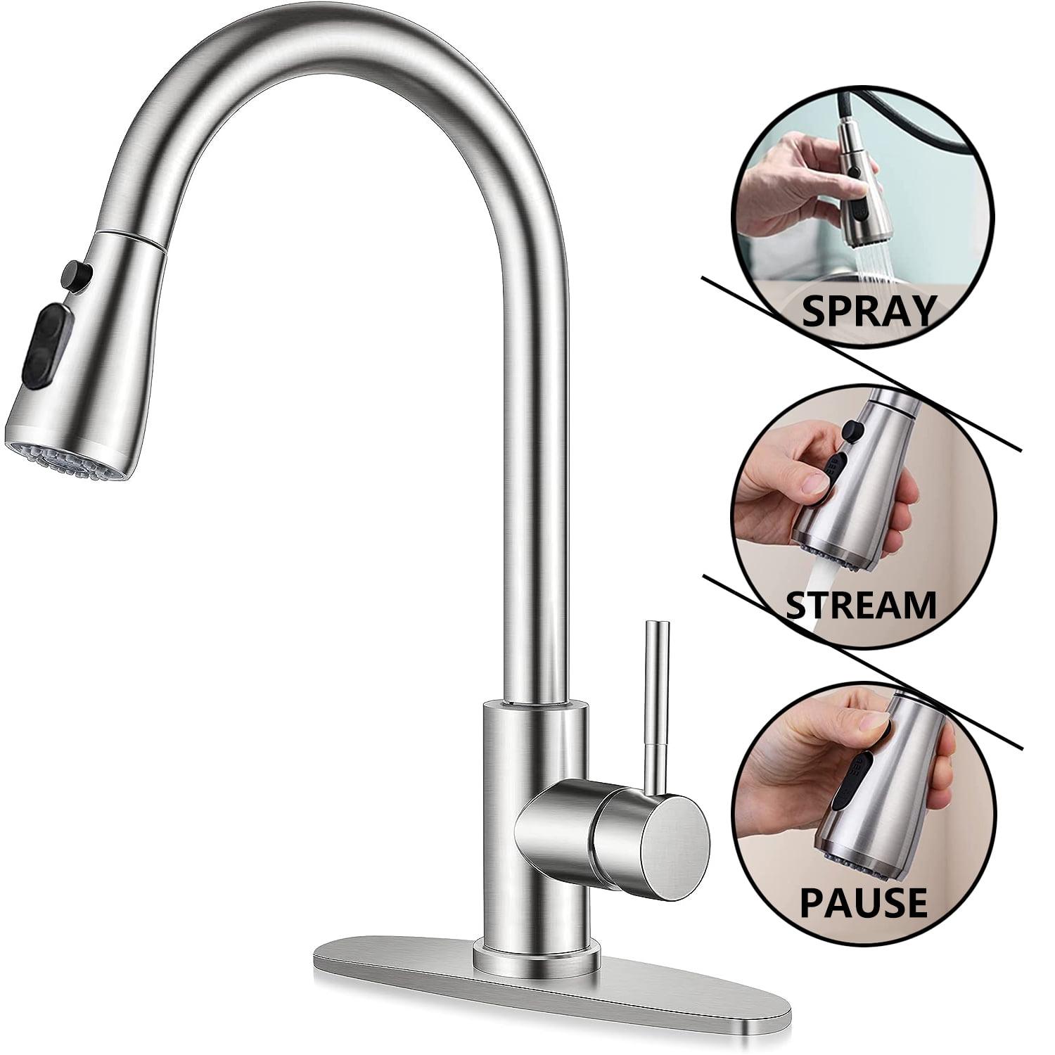 Brushed Nickel High Arc Stainless Steel Kitchen Faucet with Pull Down Sprayer