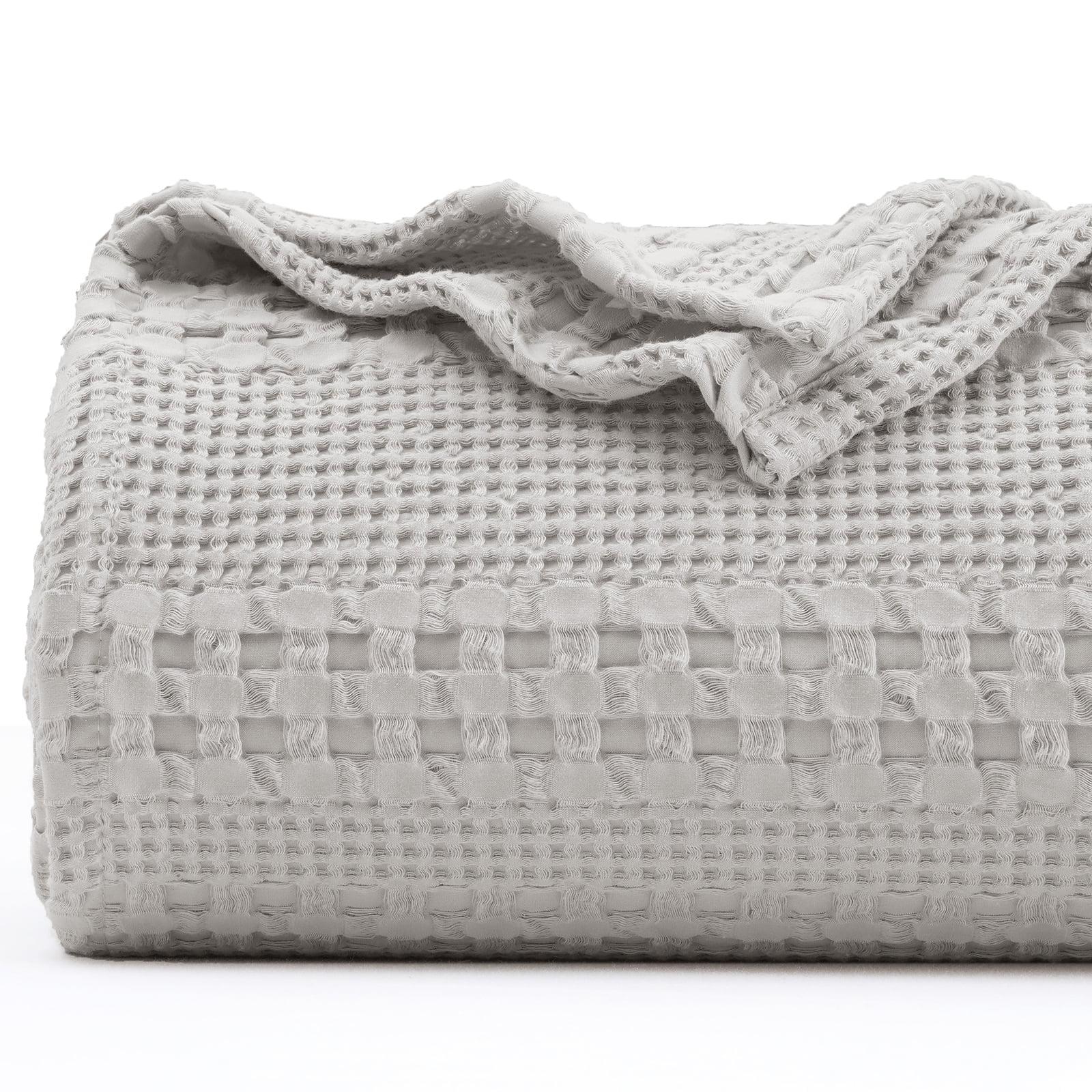 Light Grey Organic Cotton Twin Waffle Weave Blanket