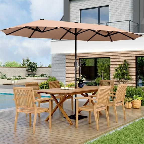 PHI VILLA 13ft Double-Sided Twin Outdoor Patio Umbrella Market Umbrella, Beige