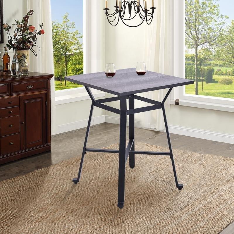 Modern Square Black Metal and Wood Dining Table