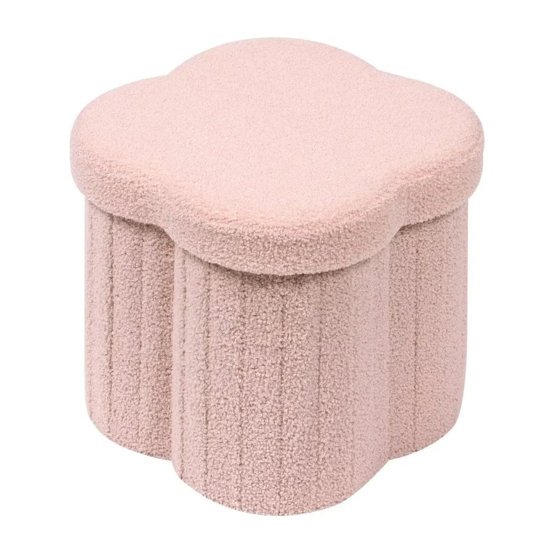 PINPLUS 12.6" Storage Ottoman,Toy Chest Box，Folding Footrest Stool Seat,Flower Shape,Sherpa Fabric,Pink