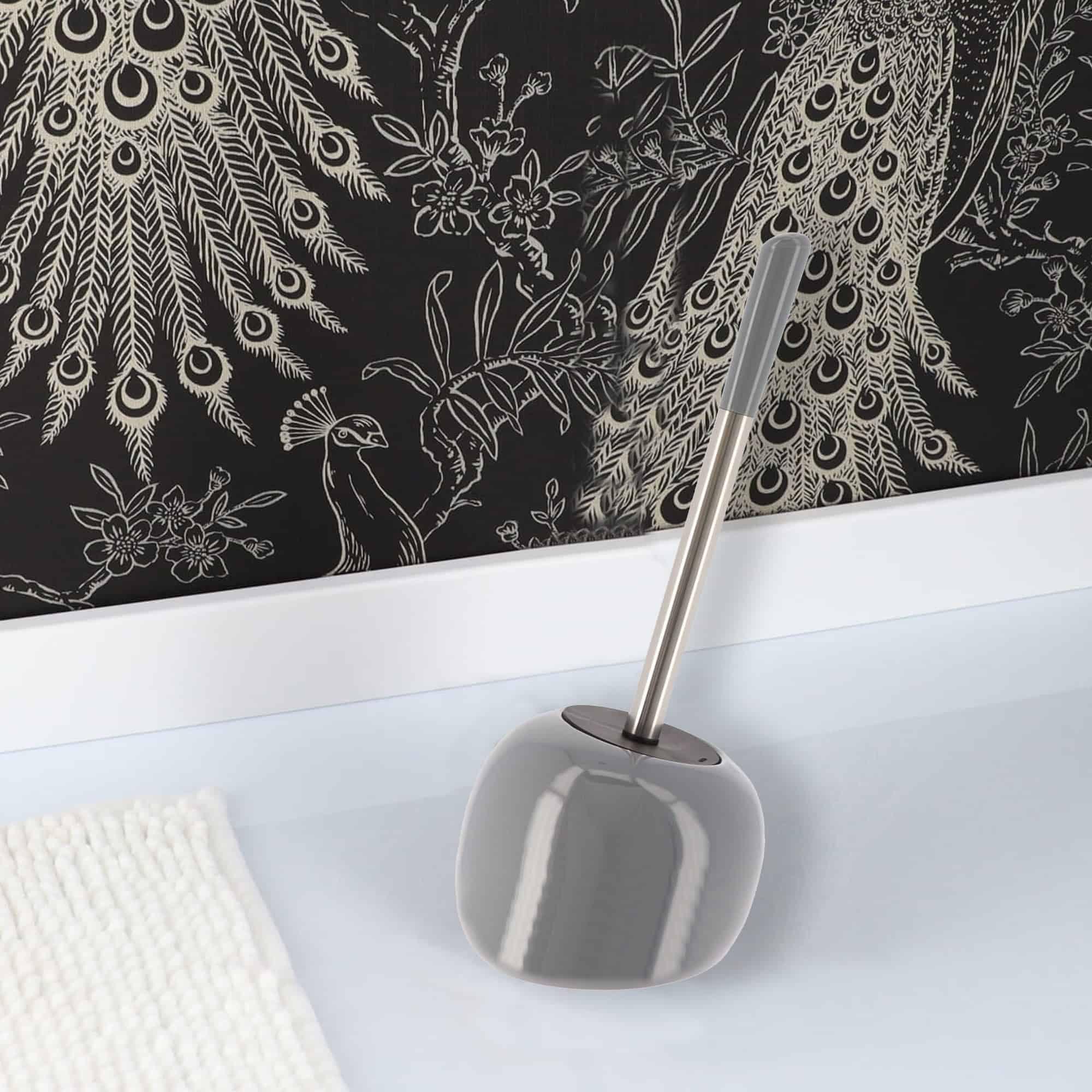 Evideco French Home Goods PISE Freestanding Grey Toilet Brush and Holder Set