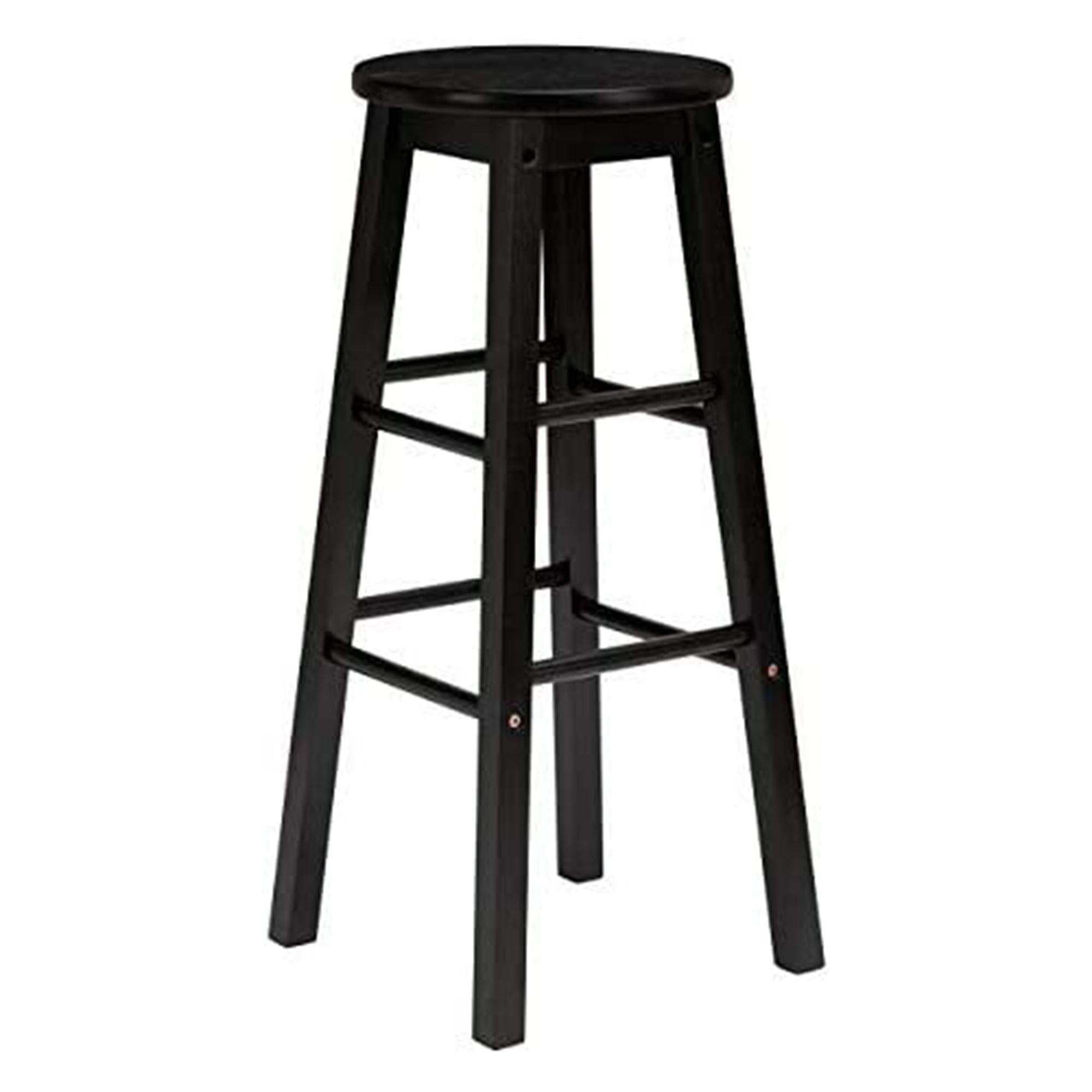 Classic Black Solid Wood 24" Round-Seat Kitchen Counter Stools, Set of 2