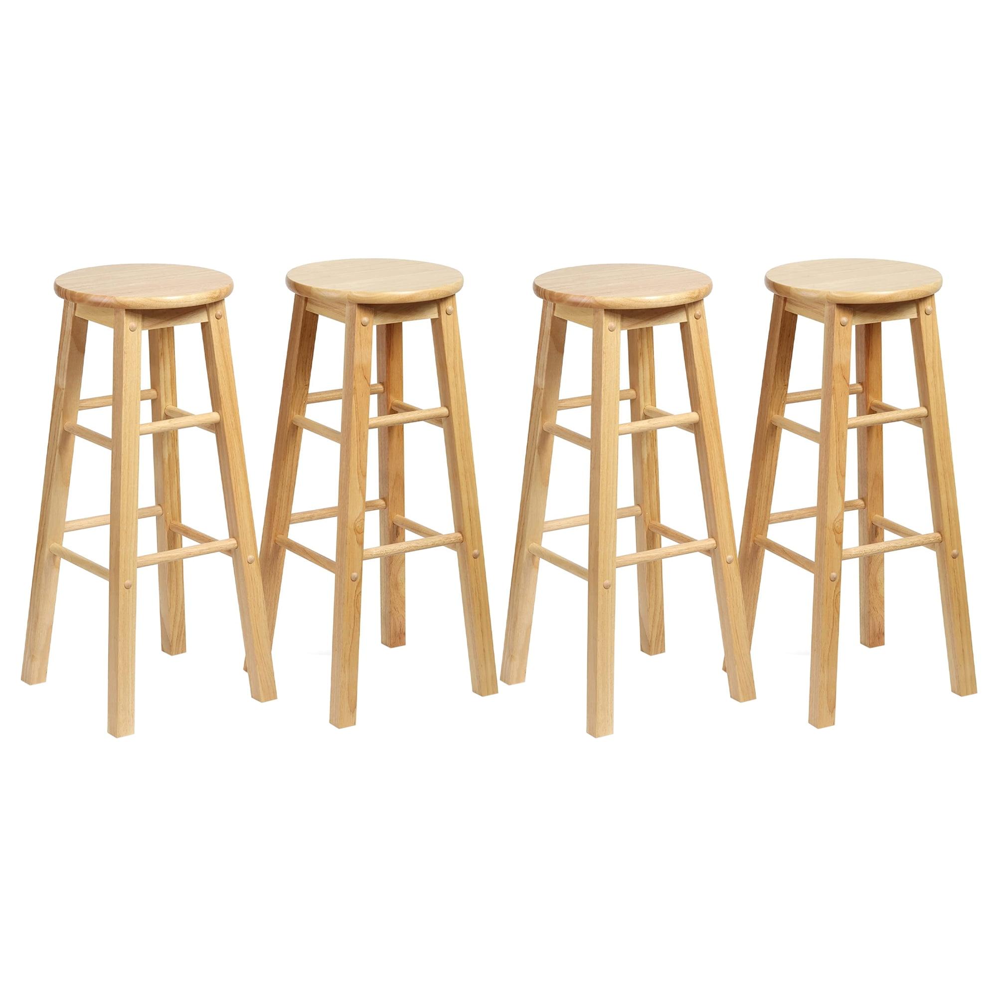 PJ Wood Classic Round Seat 29" Tall Kitchen Counter Stools for Homes, Dining Spaces, and Bars with Backless Seats & 4 Square Legs, Natural (Set of 4)