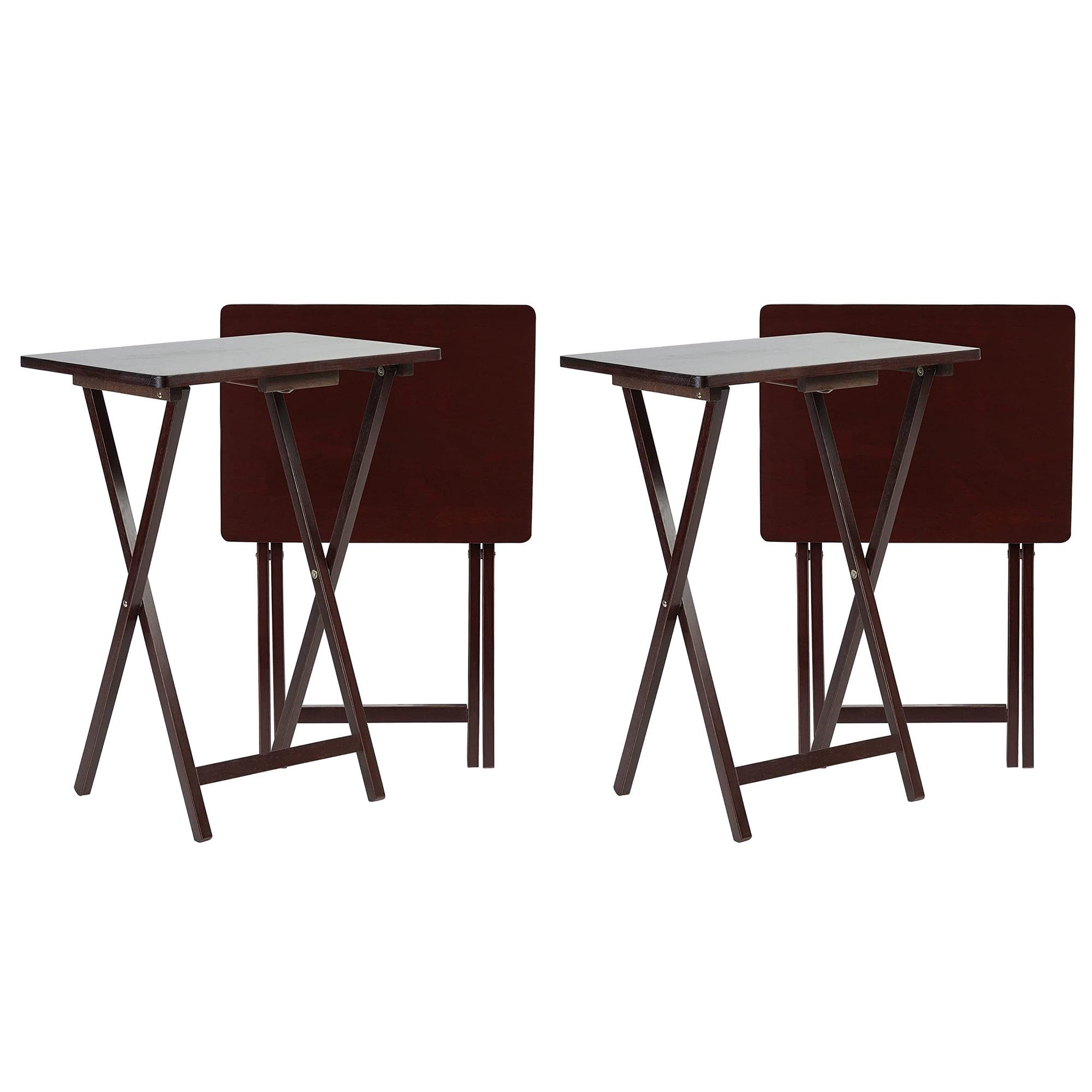 PJ Wood Solid and Sturdy Wood Construction Portable Folding TV Snack Tray Table Desk Serving Stand, Espresso Brown (4-Piece Set)