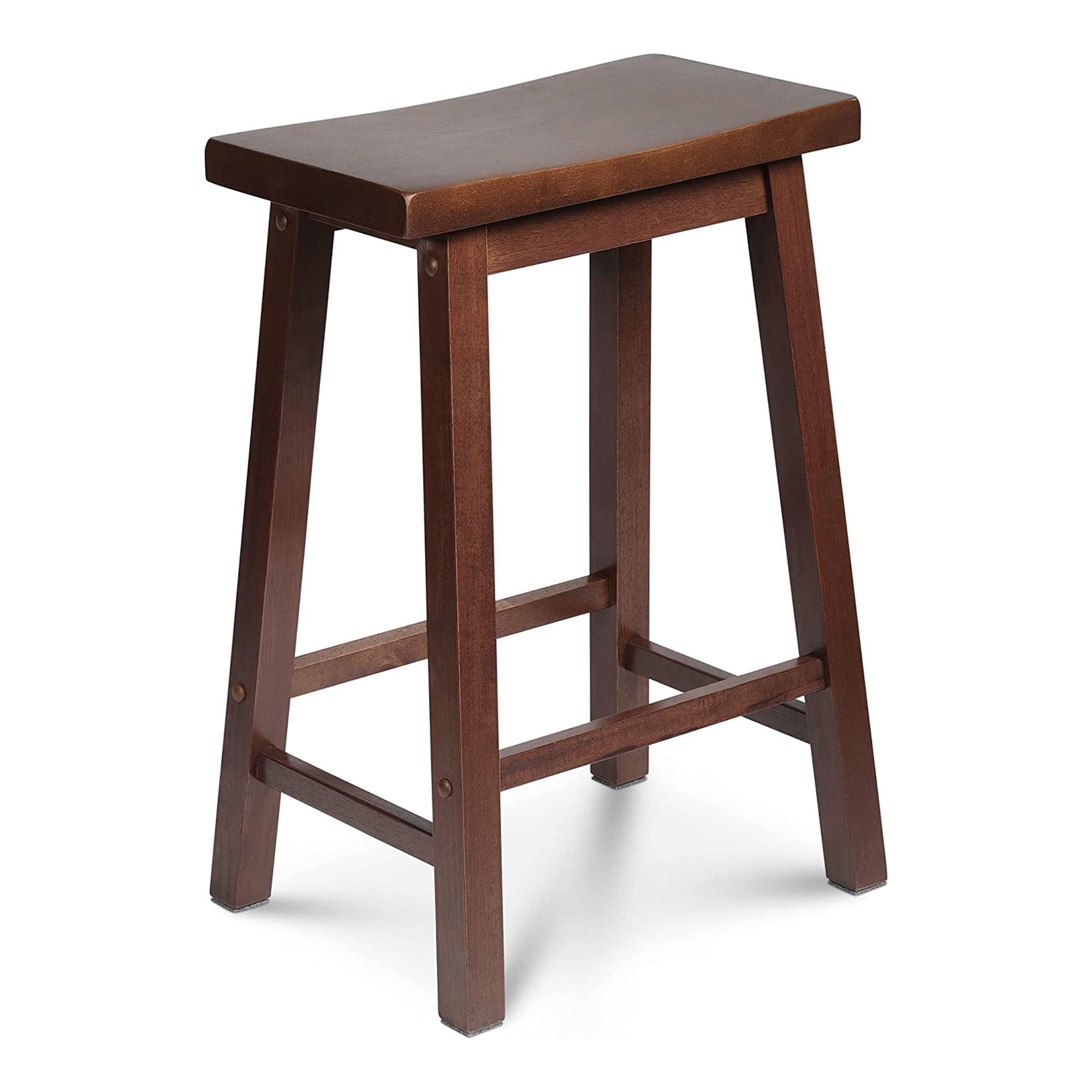 Classic Modern 24" Walnut Wood Saddle-Seat Counter Stool