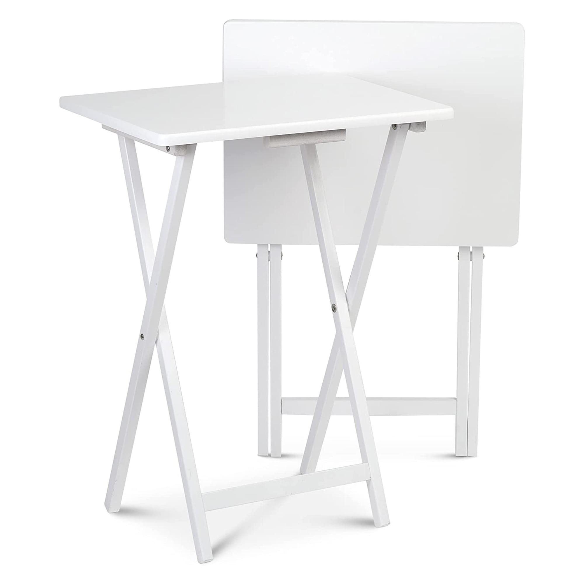 Compact White Solid Rubberwood Folding TV Tray Tables, 2-Piece Set