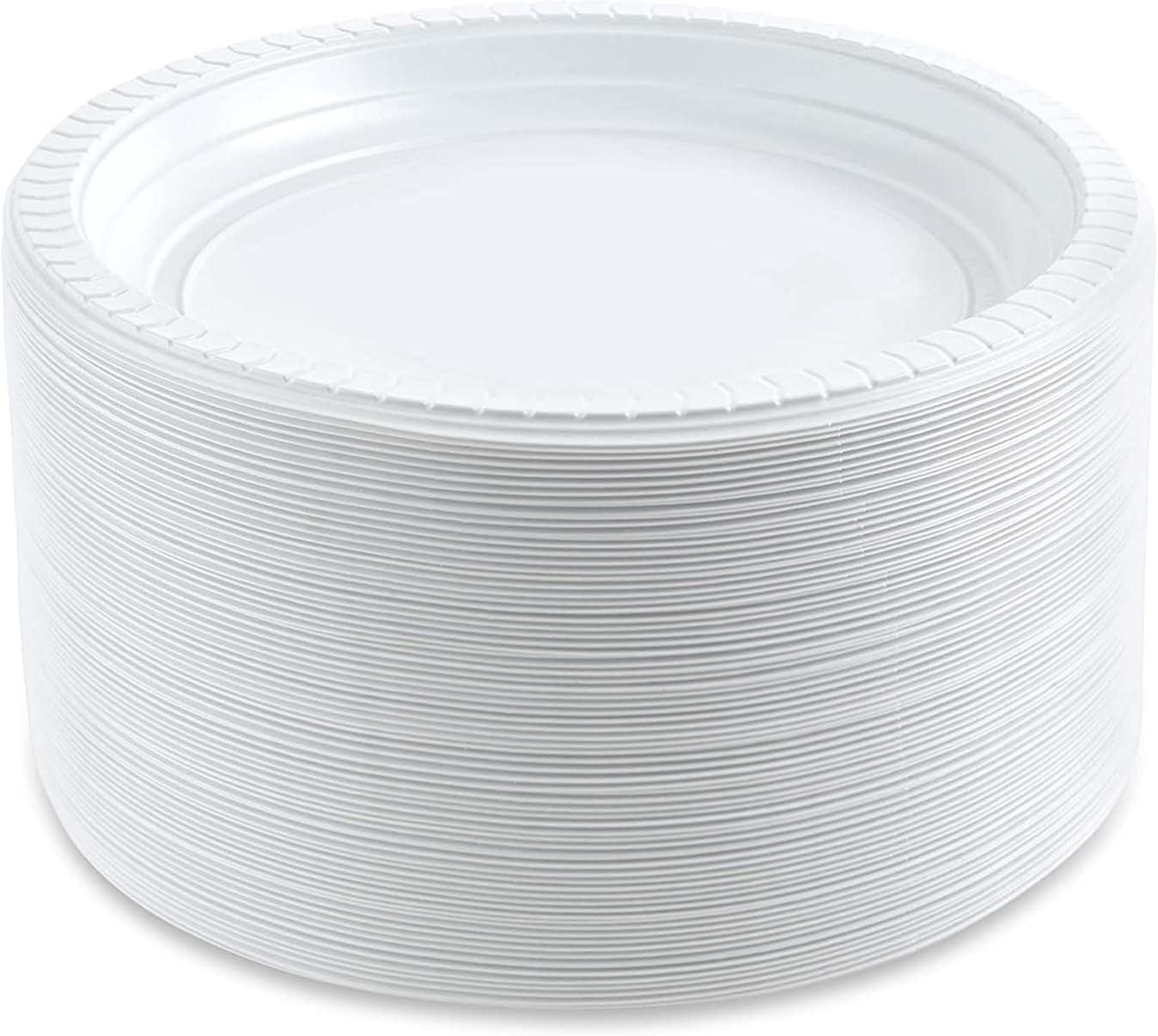 White Round Disposable Plastic Party Plates, 6-Inch, 100 Count