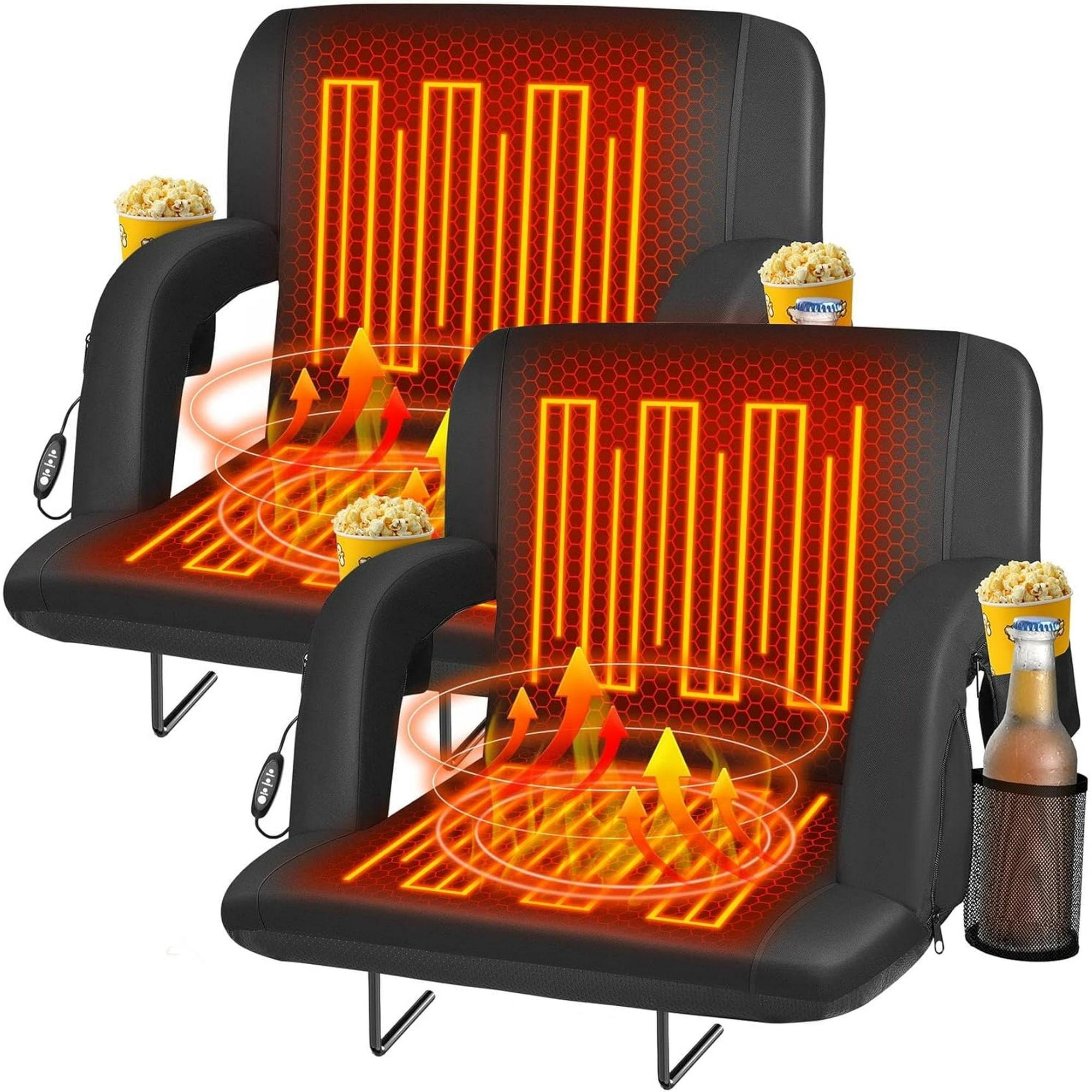 PNKKODW 21" 2pcs Dual-Sided Heated Stadium Seats for Bleachers with Back Support, 3 Levels Heating Stadium Seating for Bleachers Seat with Backrest, 5 Pockets Portable Stadium Chair for Outdoor