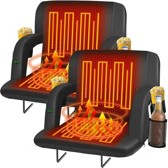 PNKKODW 21" 2PCS Foldable Heated Stadium Seats for Bleachers w/ Back Support, Extra Portable Bleacher Seat, USB 3 Levels of Heat, 5 Pockets for Outdoor Camping Games Sports(No Battery)