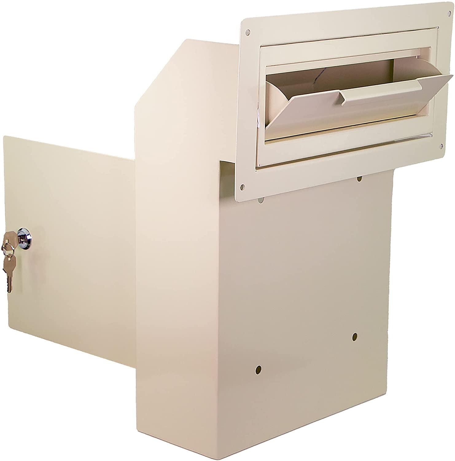 Beige Cream Steel Lockable Through-the-Door Mail Drop Box